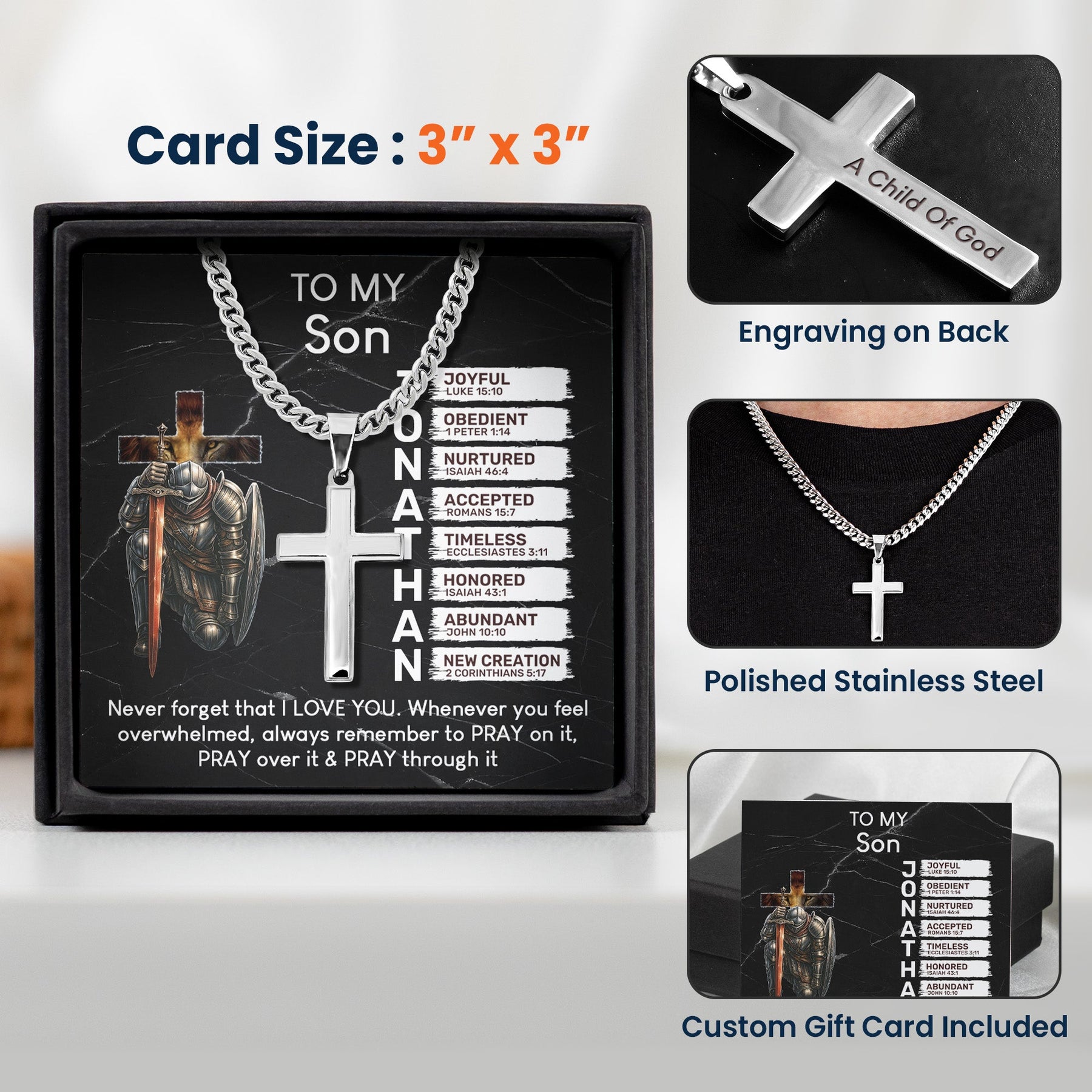Always Remember To Pray On It, Pray Over It & Pray Through It - Personalized Cross Necklace With Card