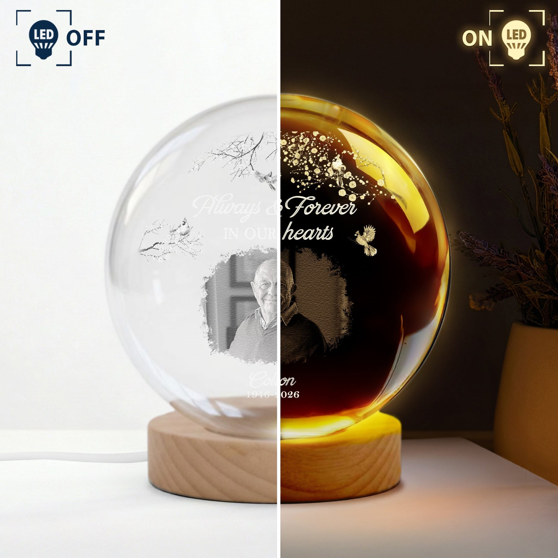 Always & Forever In Our Hearts Memorial Gift - Personalized Night Light