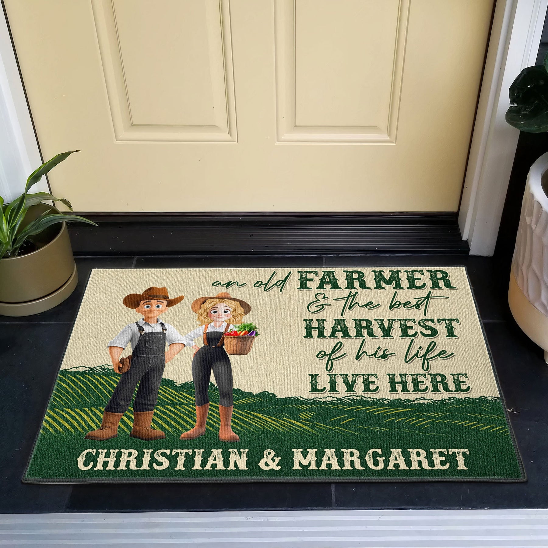 An Old Farmer And The Best Harvest Of His Life Live Here - Personalized Doormat