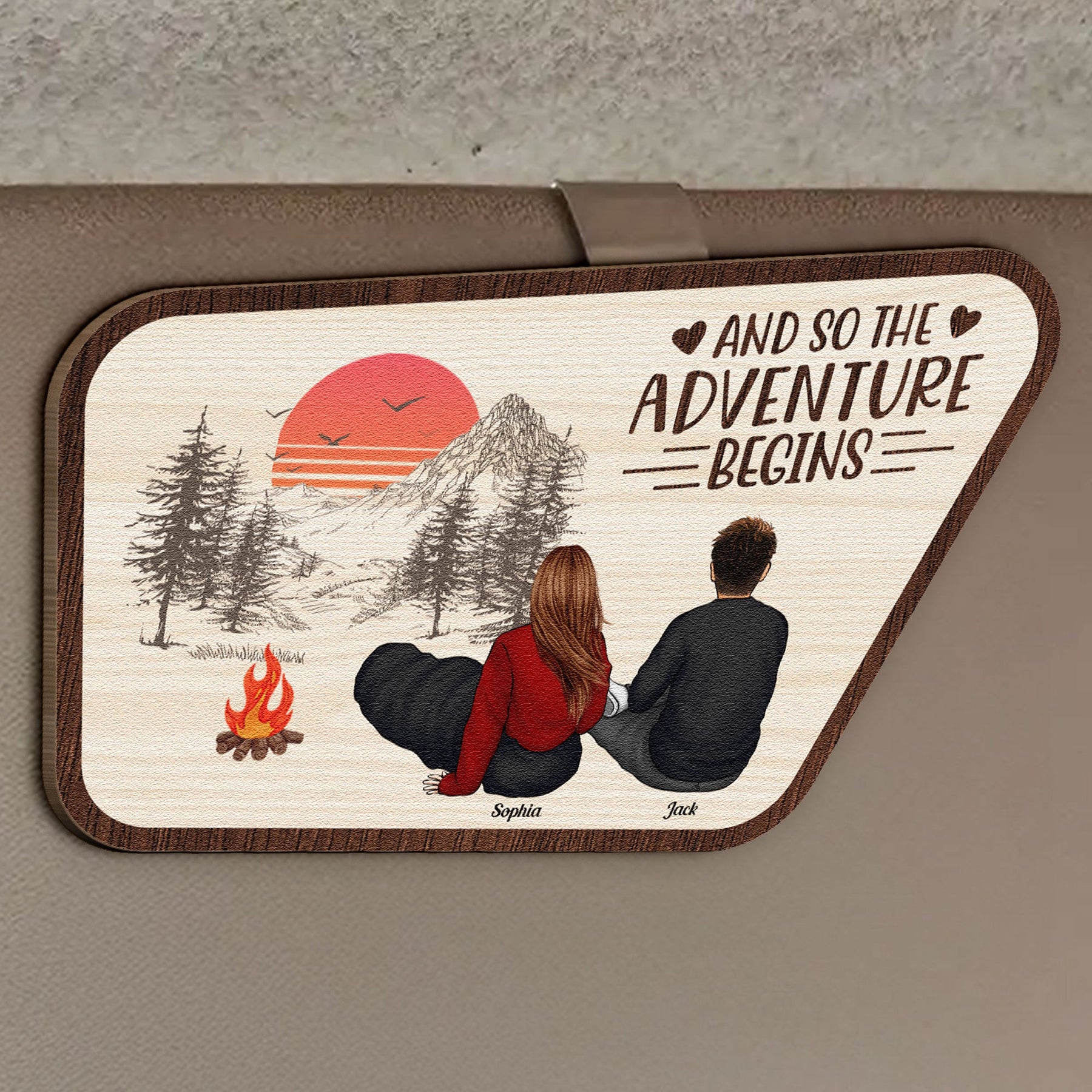 And So The Adventure Begins - Personalized Wooden Car Visor Clip