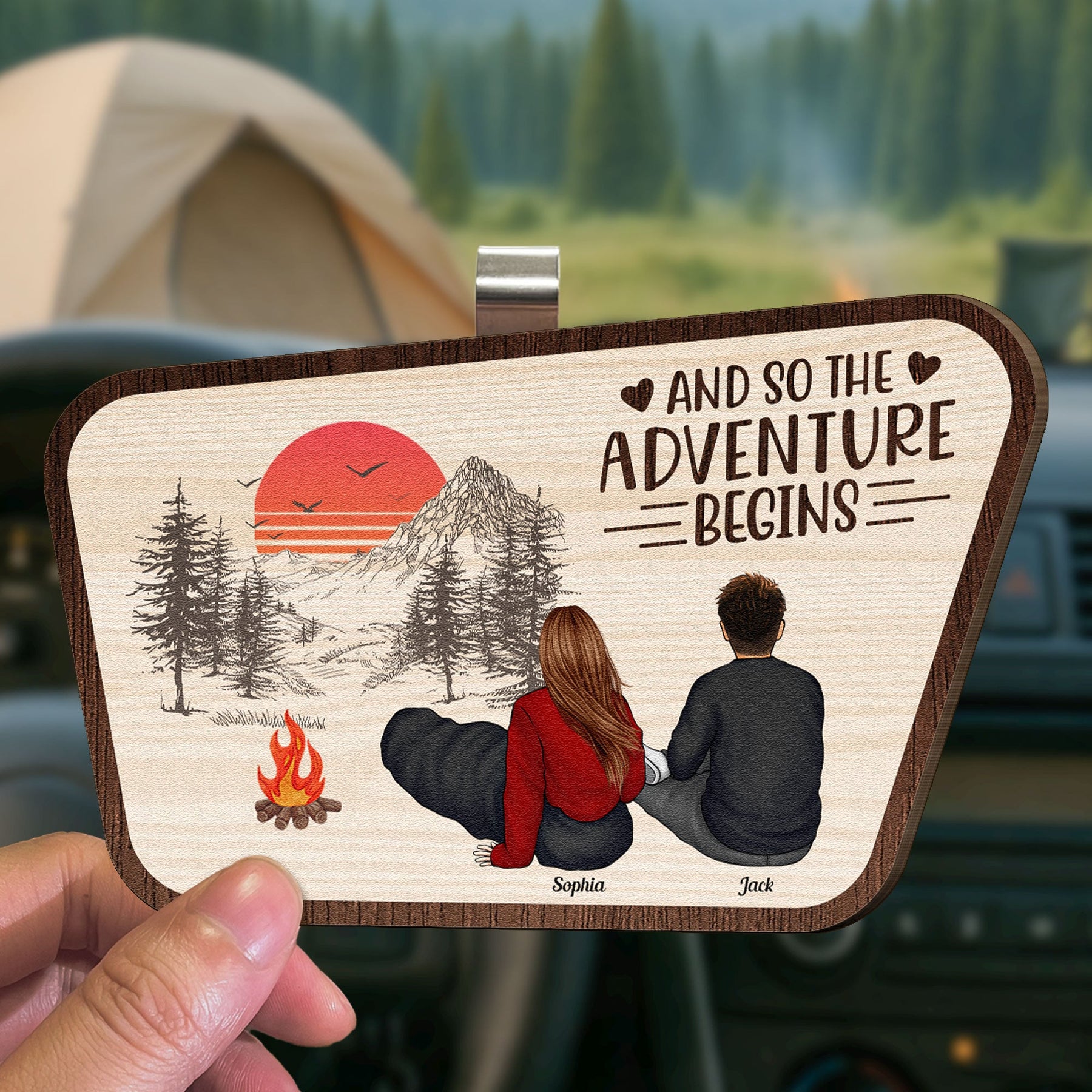 And So The Adventure Begins - Personalized Wooden Car Visor Clip