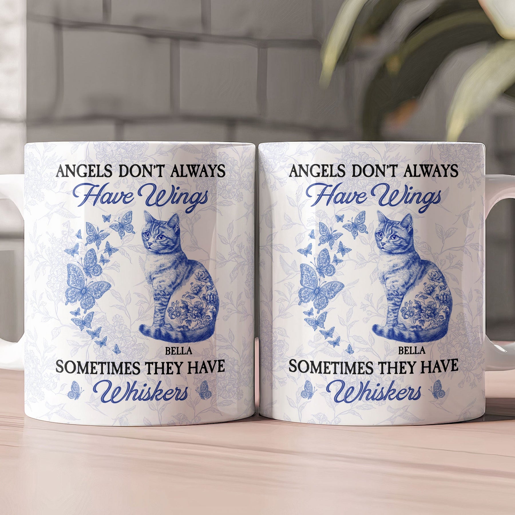 Angels Don't Always Have Wings Cat Toile De Jouy Style - Personalized Mug