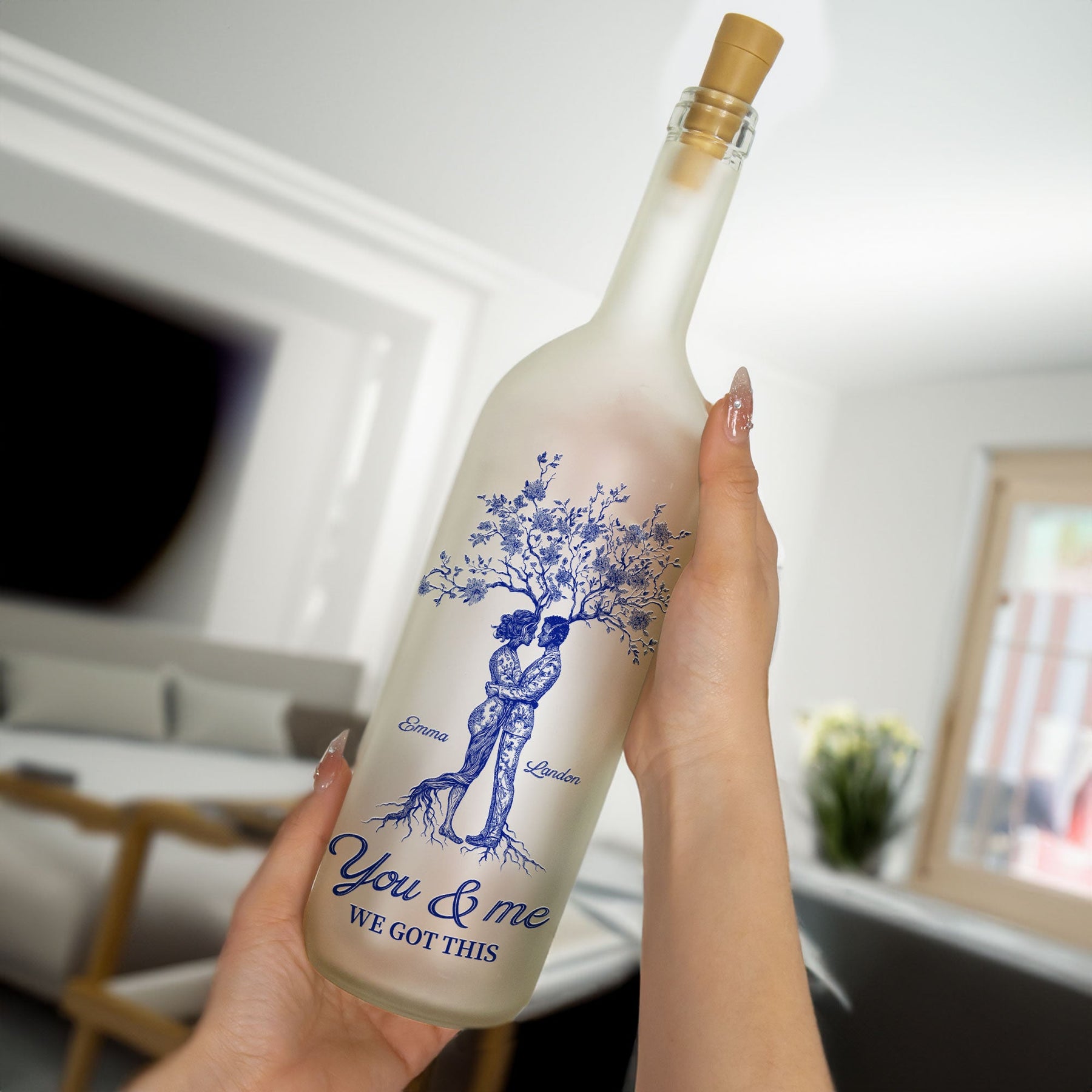 Anniversary Gift Toile De Jouy Style You & Me We Got This - Personalized Bottle Lamp