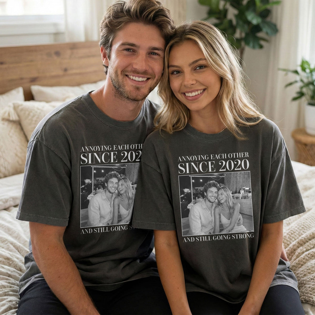 Annoying Each Other ... And Still Going Strong - Vintage Version - Personalized Photo Couple Matching Comfort Tee