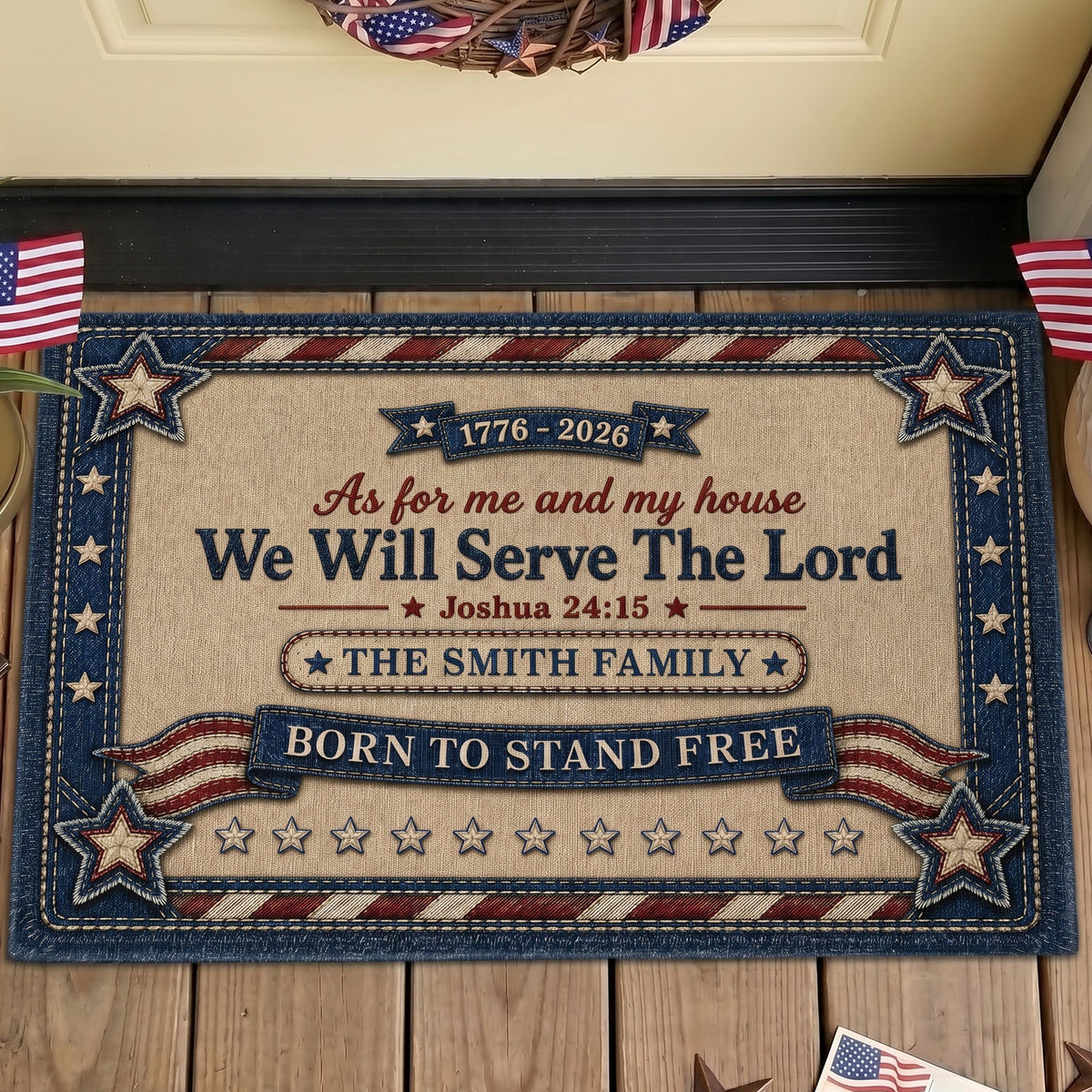 As For Me And My House We Will Serve The Lord Faux Pattern - Personalized Doormat