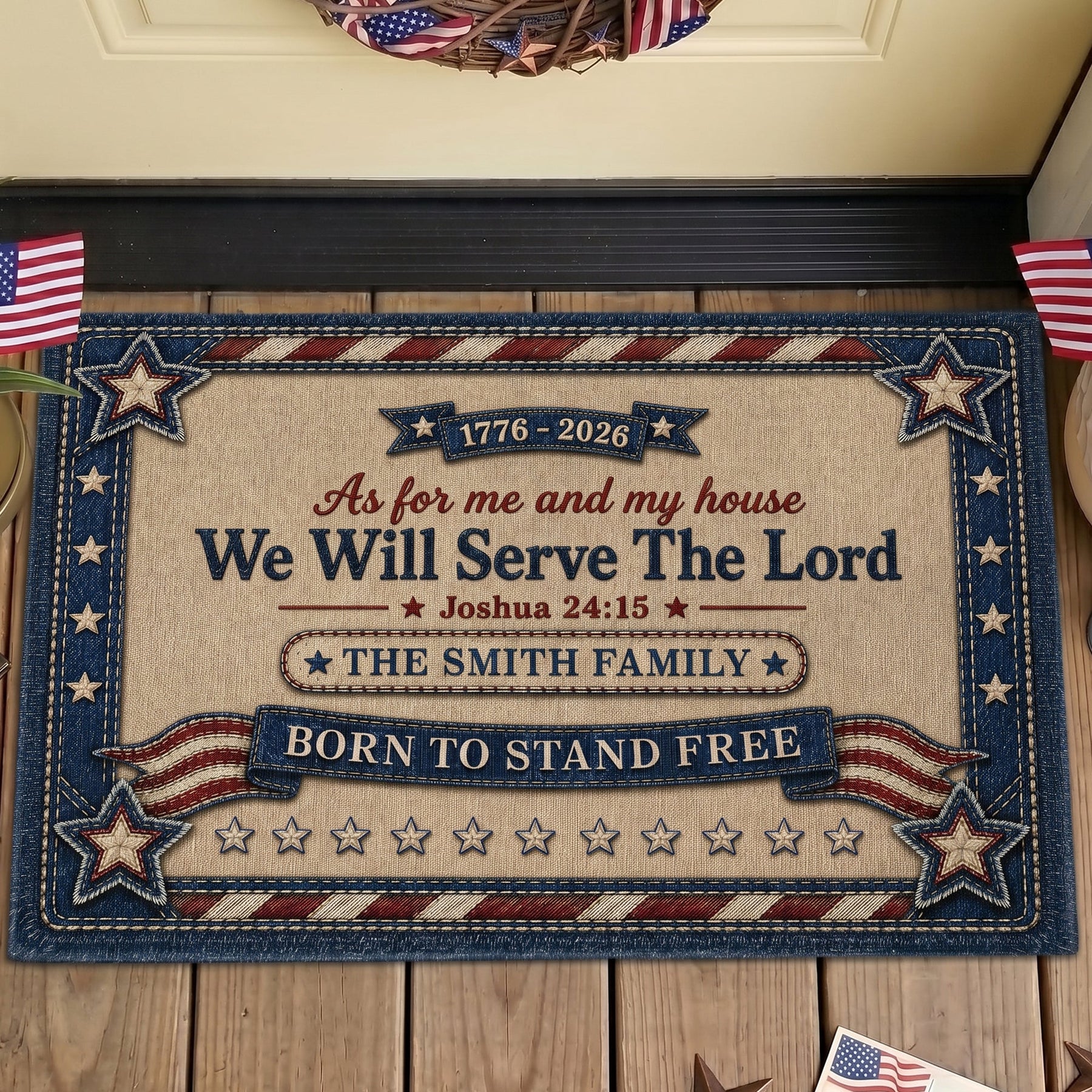 As For Me And My House We Will Serve The Lord Faux Pattern - Personalized Doormat