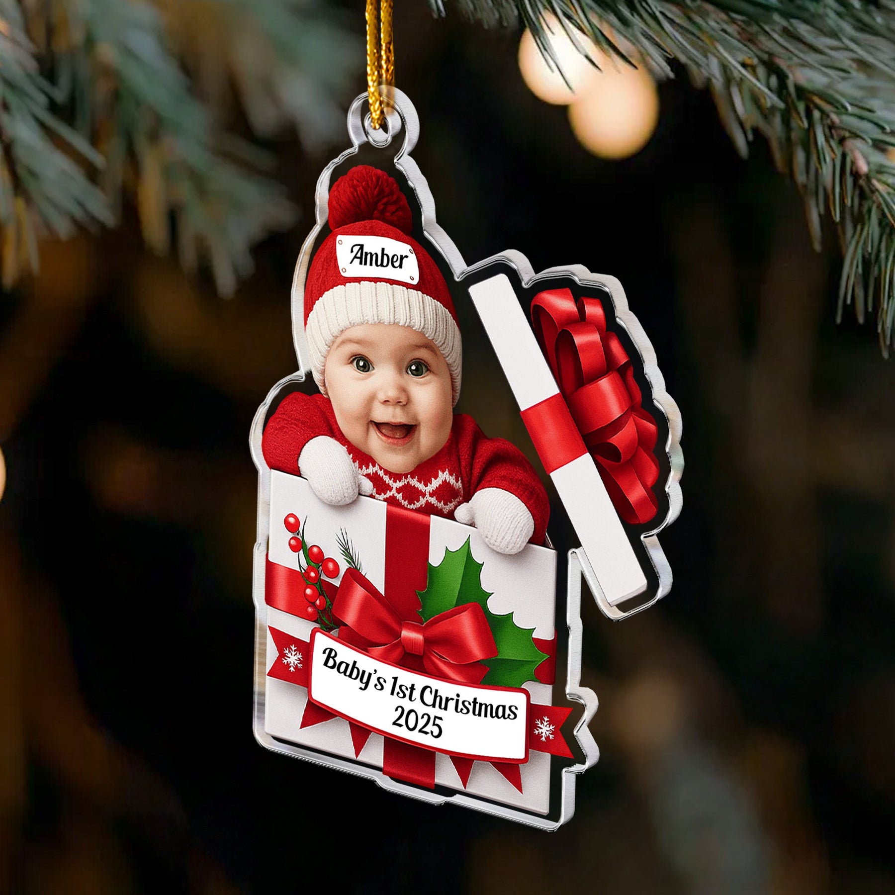 Baby Christmas Gift Box 2D Flat Christmas Ornament - Personalized Acrylic Photo Ornament