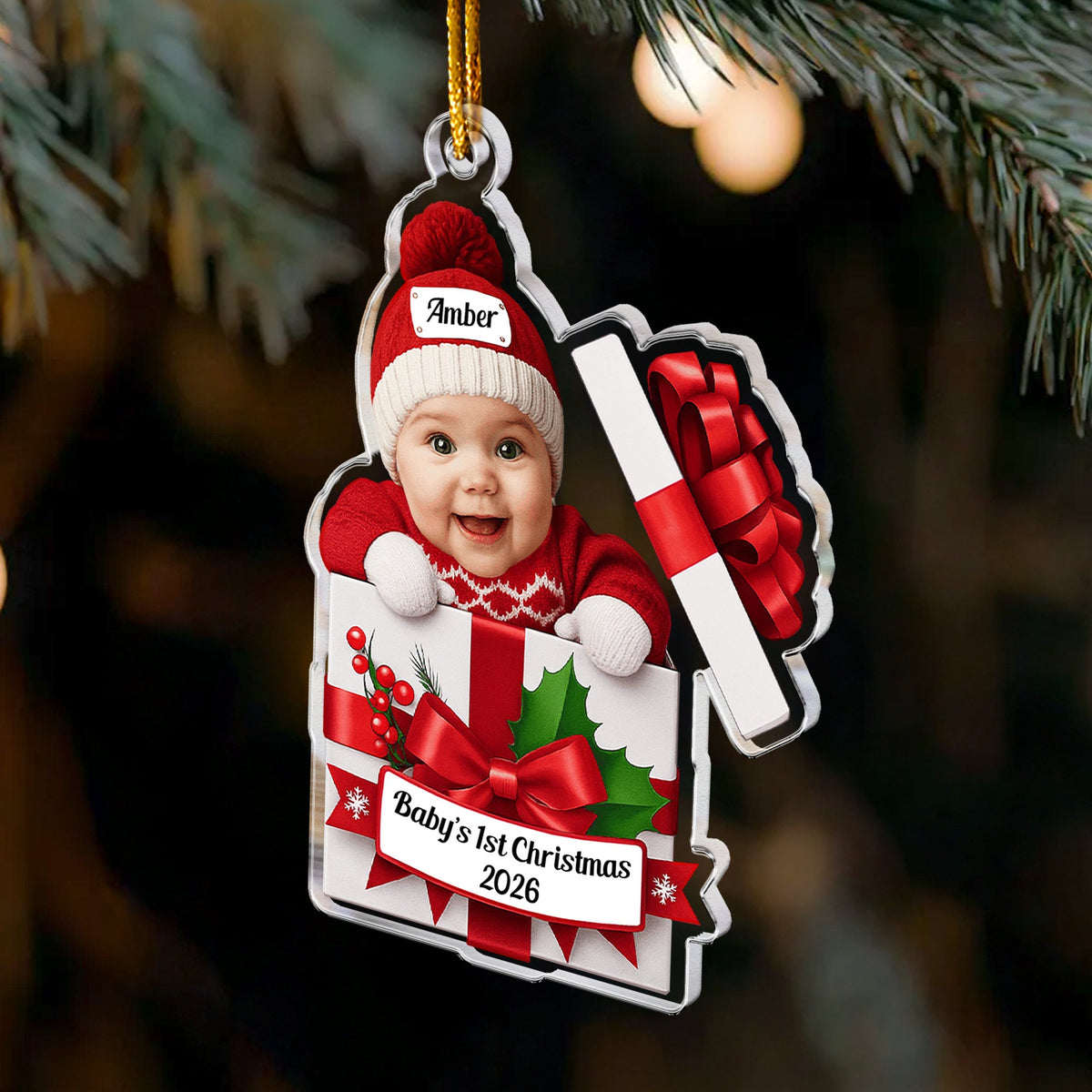 Baby Christmas Gift Box 2D Flat Christmas Ornament - Personalized Acrylic Photo Ornament
