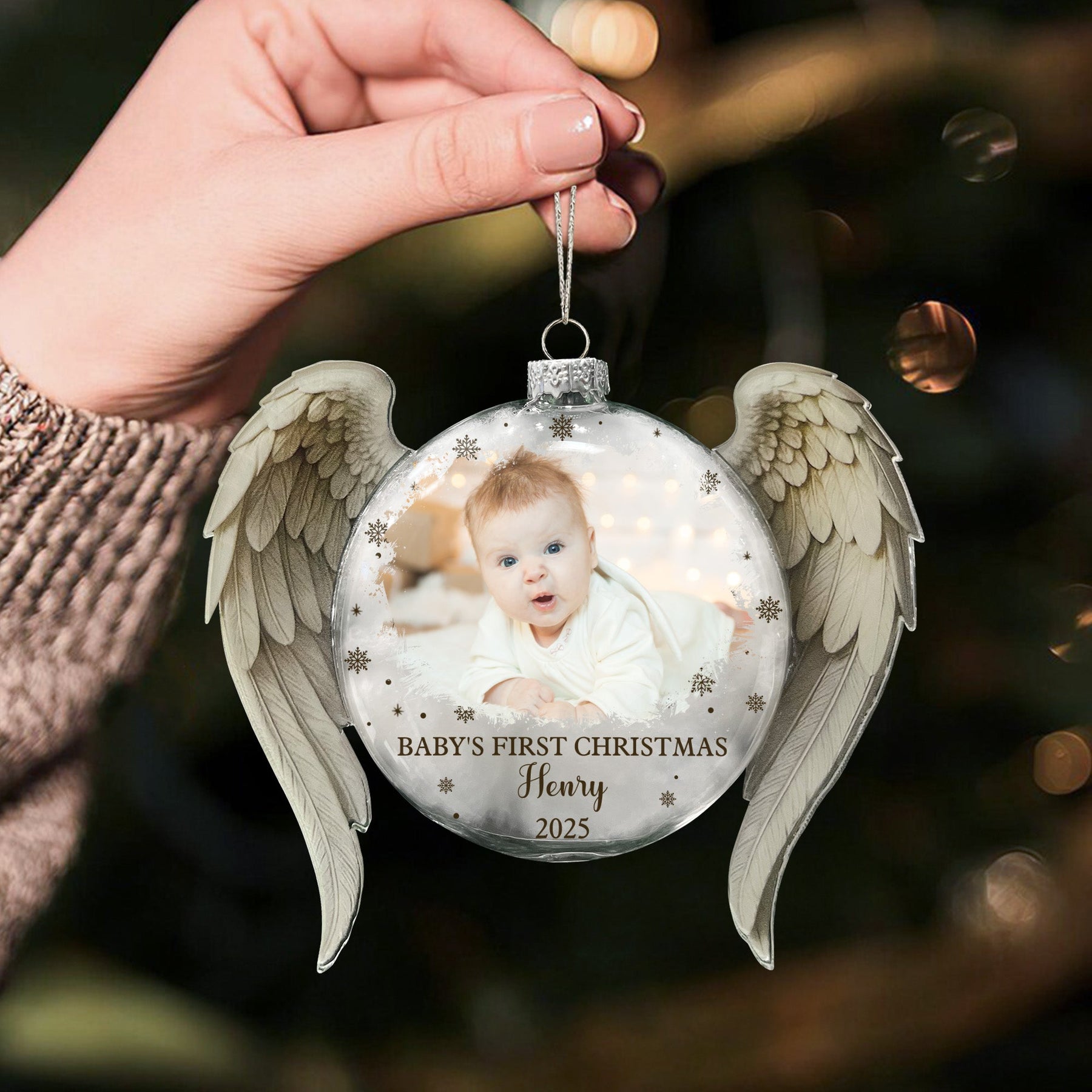 Baby First Christmas Ornament - Personalized Glass Photo Ornament
