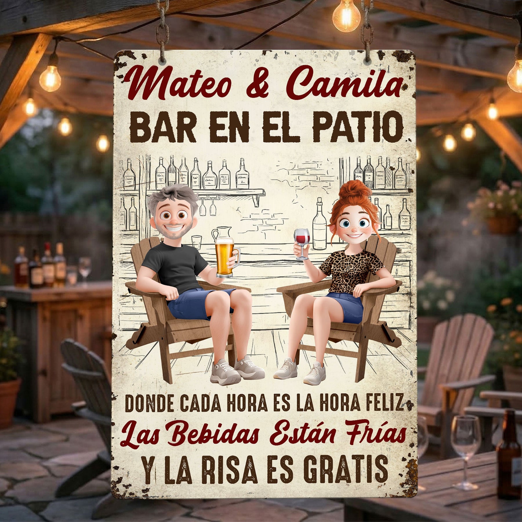 Backyard Bar Patio Spanish Bar En El Patio - Personalized Metal Sign