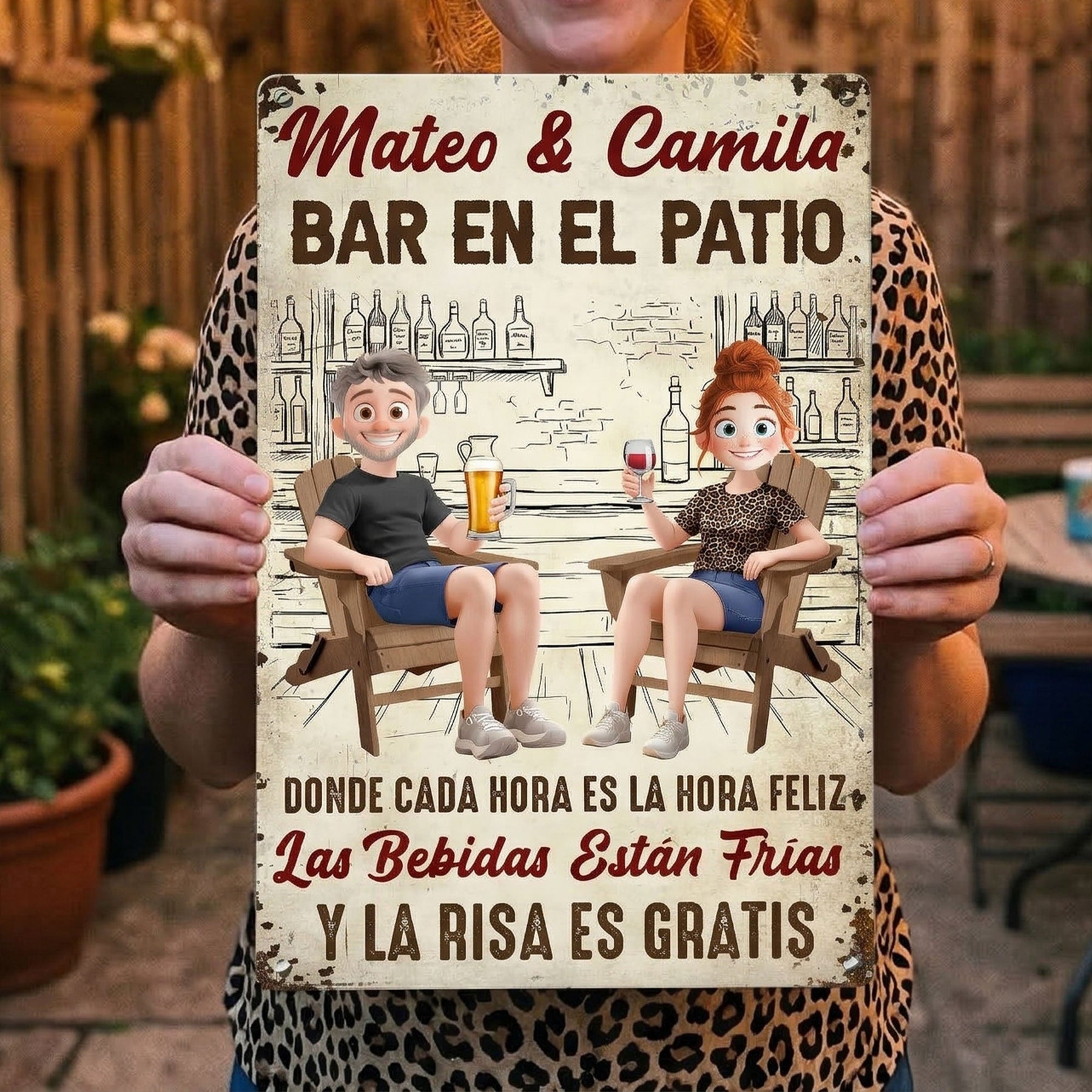 Backyard Bar Patio Spanish Bar En El Patio - Personalized Metal Sign