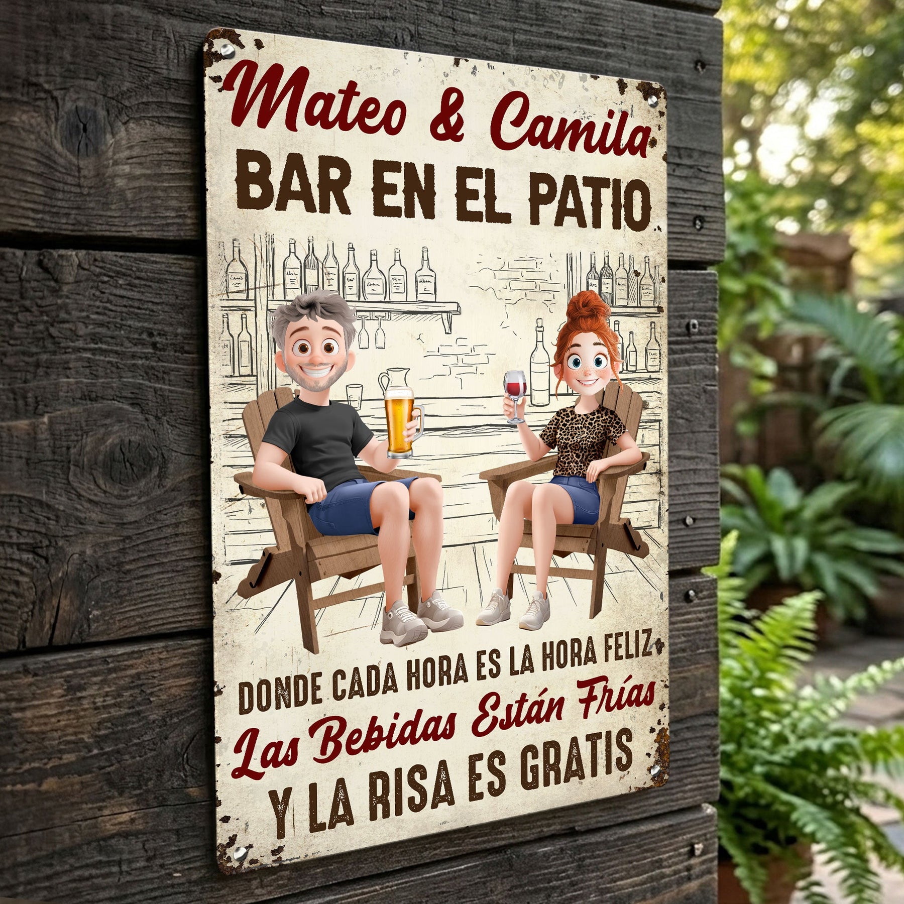 Backyard Bar Patio Spanish Bar En El Patio - Personalized Metal Sign