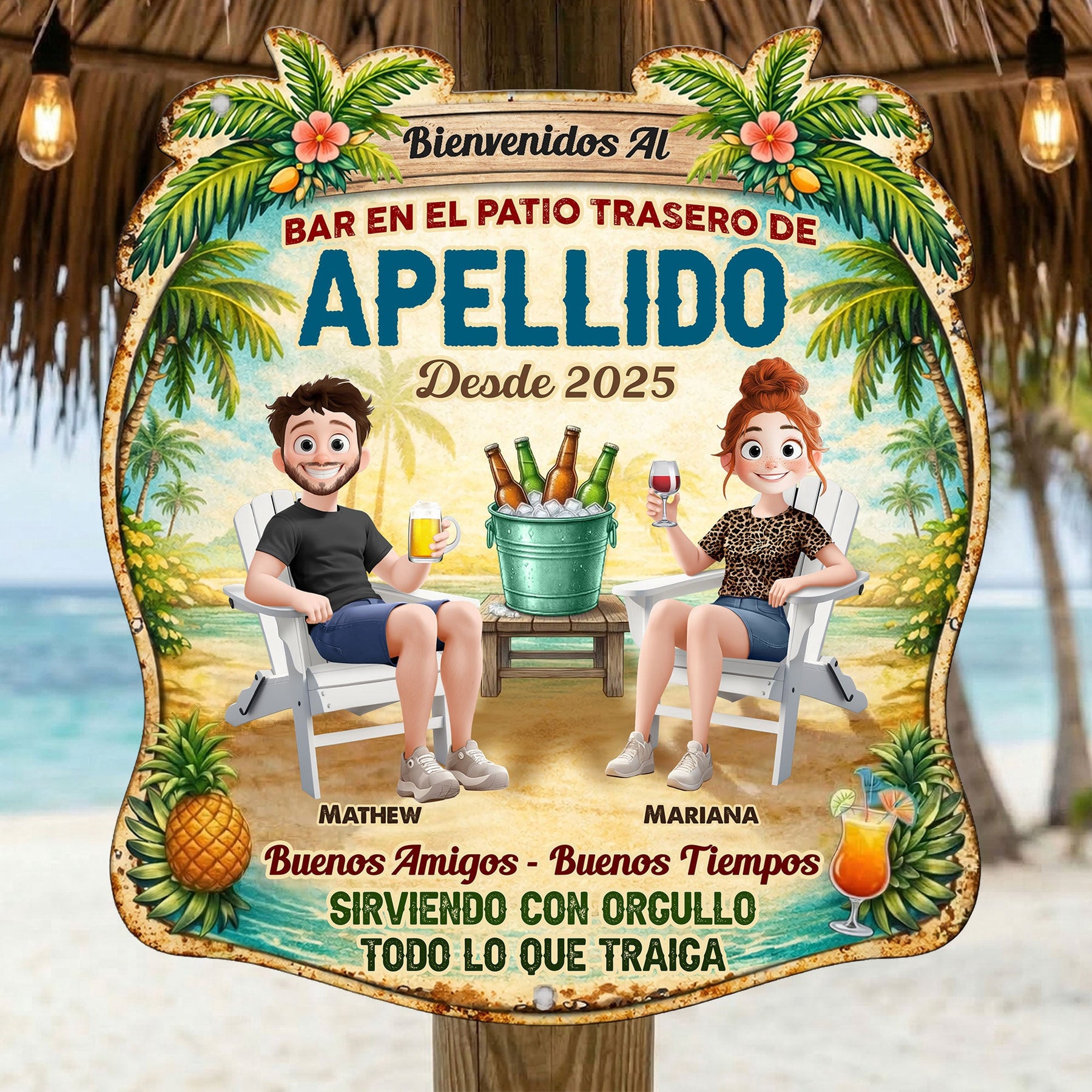 Backyard Bar Patio Spanish Bienvenidos Al Bar En El Patio Trasero De - Personalized Metal Sign