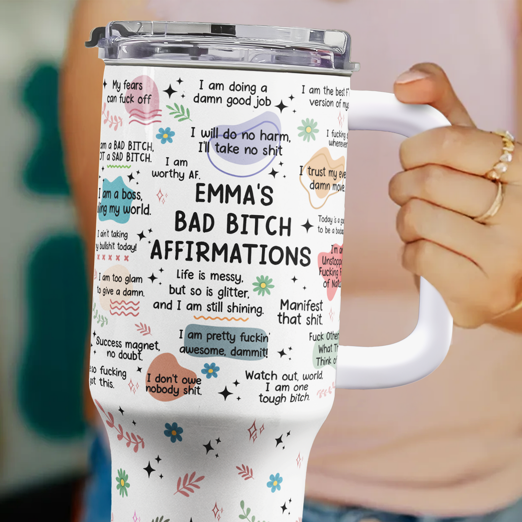 Bad B*Tch Affirmations - Funny Gifts For Coworkers, Friends - Personalized 40oz Tumbler With Straw