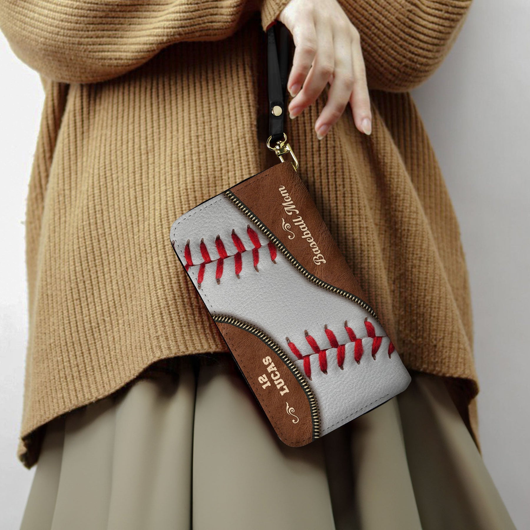 Baseball Mom - Personalized Leather Long Wallet