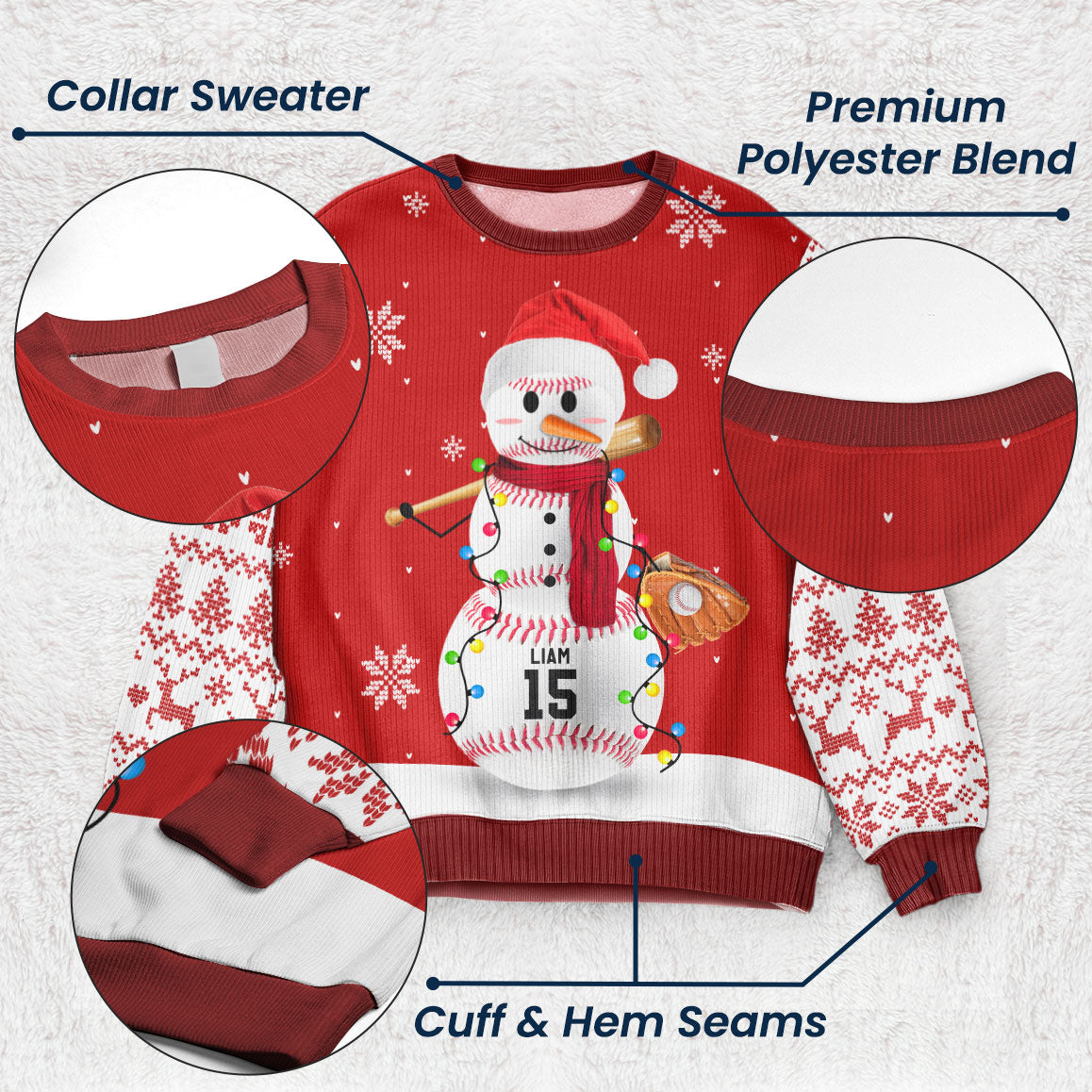 Baseball, Basketball, Football Snowman, Sport Snowman - Personalized Ugly Sweater