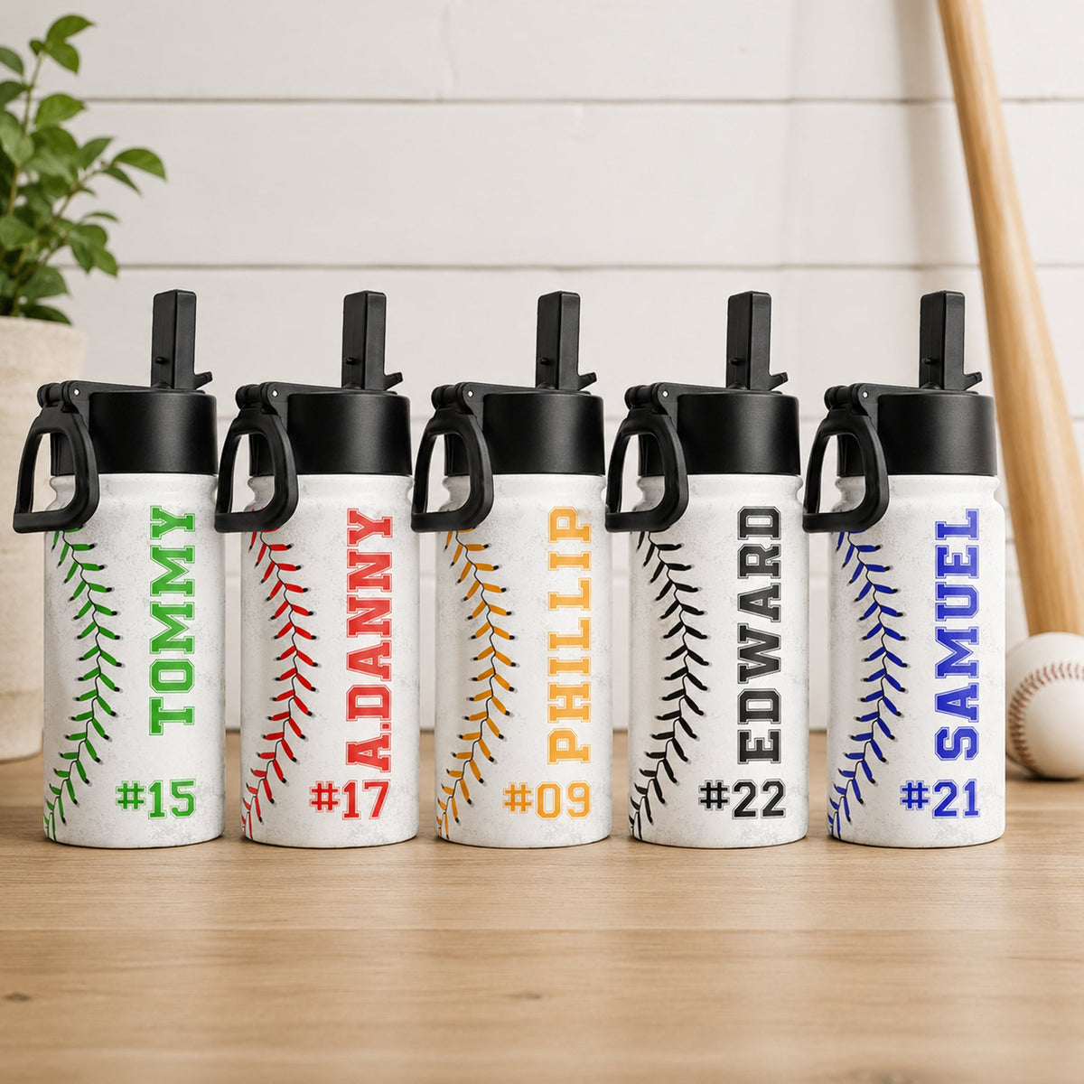 Baseball Water Bottle With Name And Number - Personalized Water Bottle