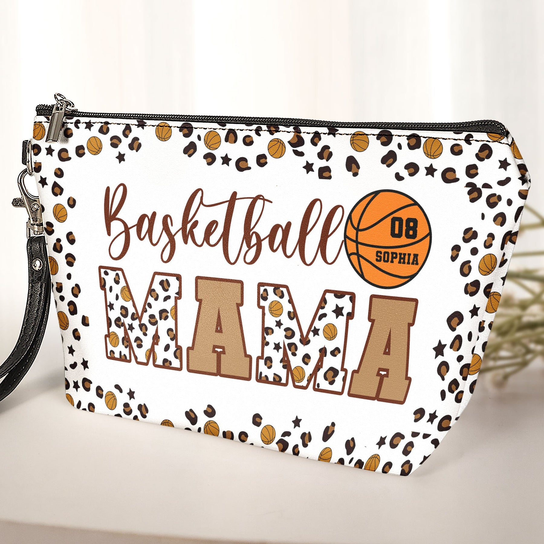 Basketball Mama Leopard Pattern - Personalized Cosmetic Bag