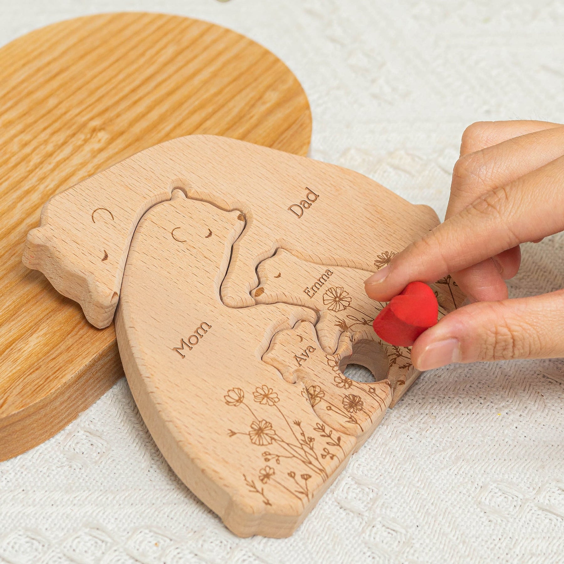 Bear Family Custom Name Floral Version - Personalized Wooden Bear Family Puzzle