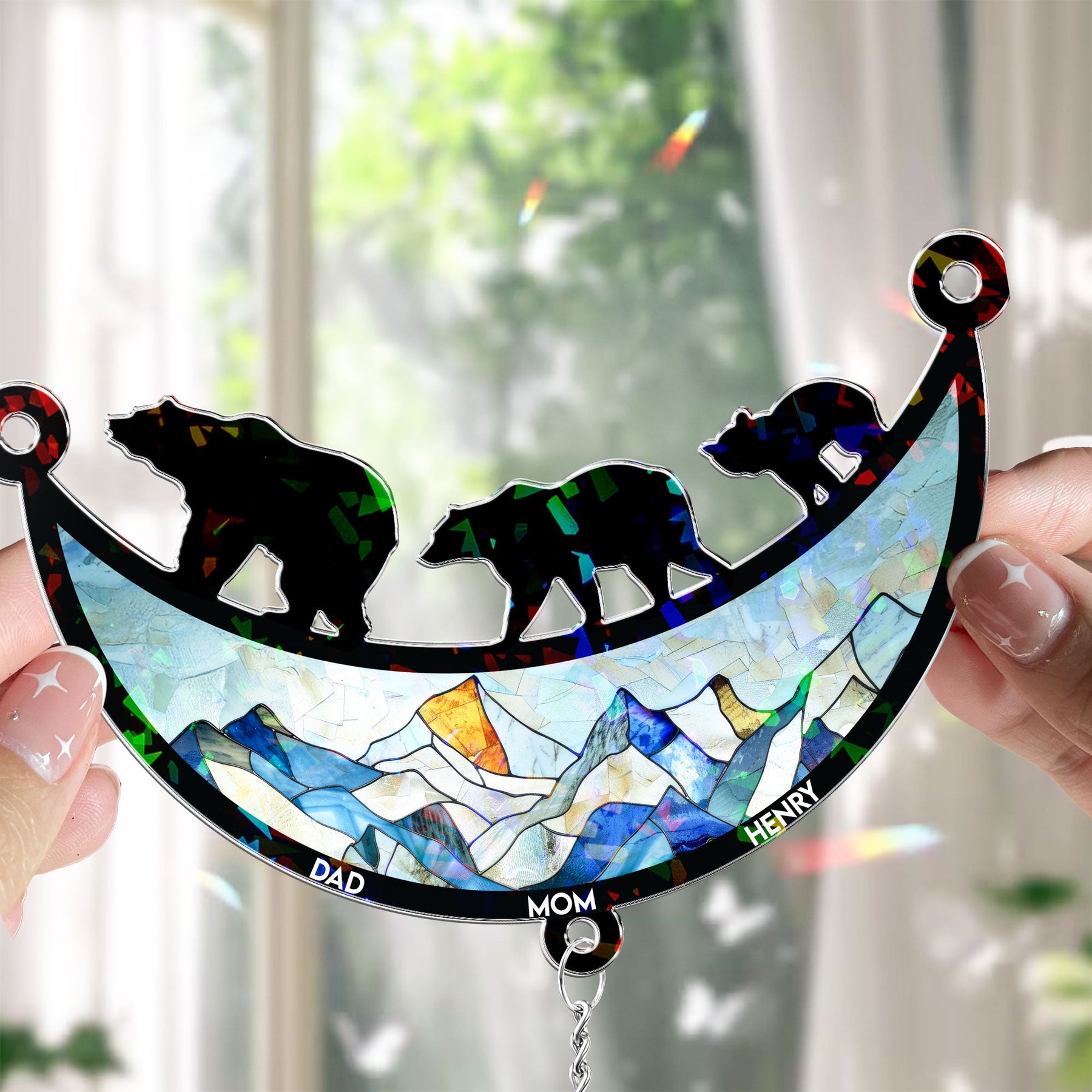 Bear Family - Personalized Acrylic Suncatcher With Crystal Ball Prism