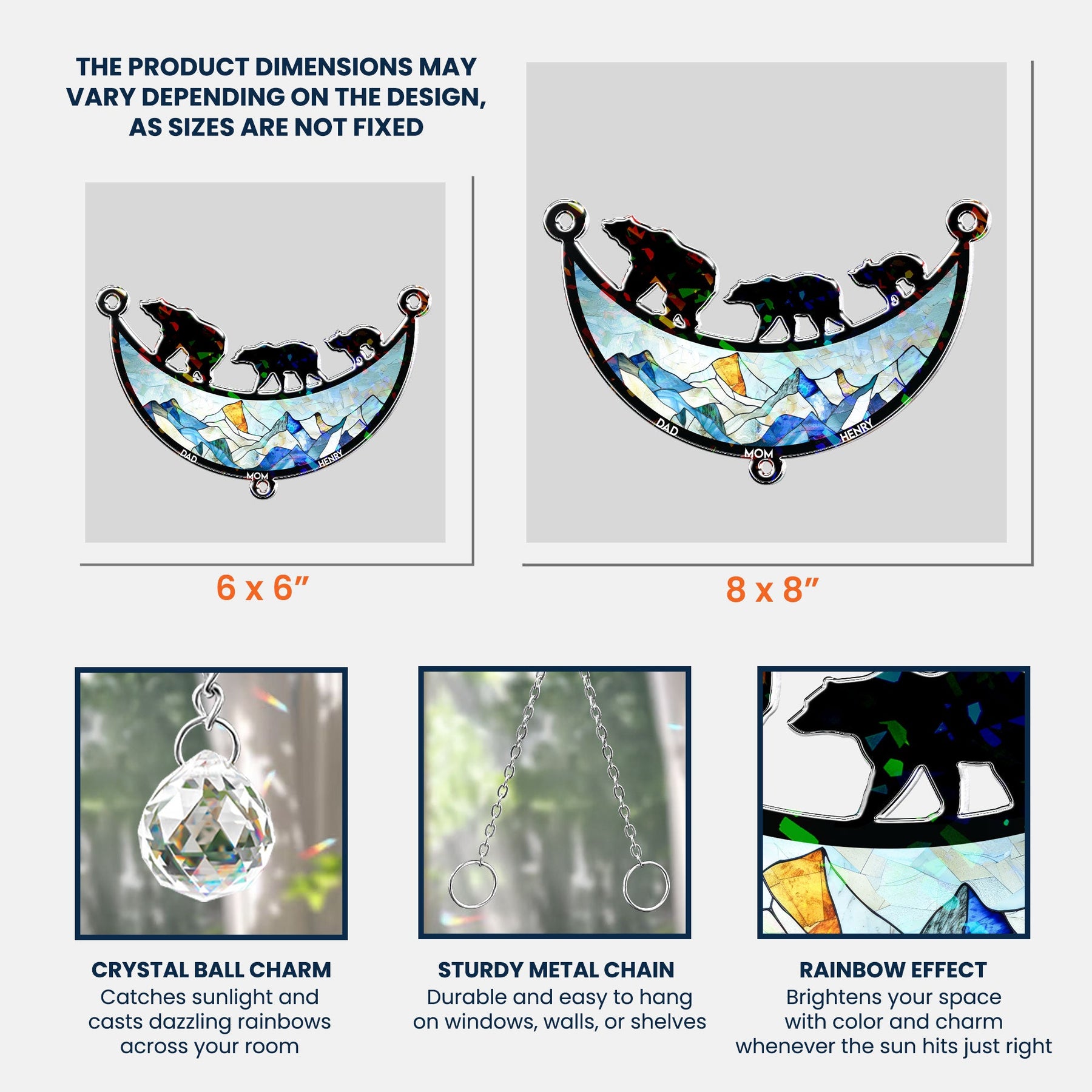 Bear Family - Personalized Acrylic Suncatcher With Crystal Ball Prism