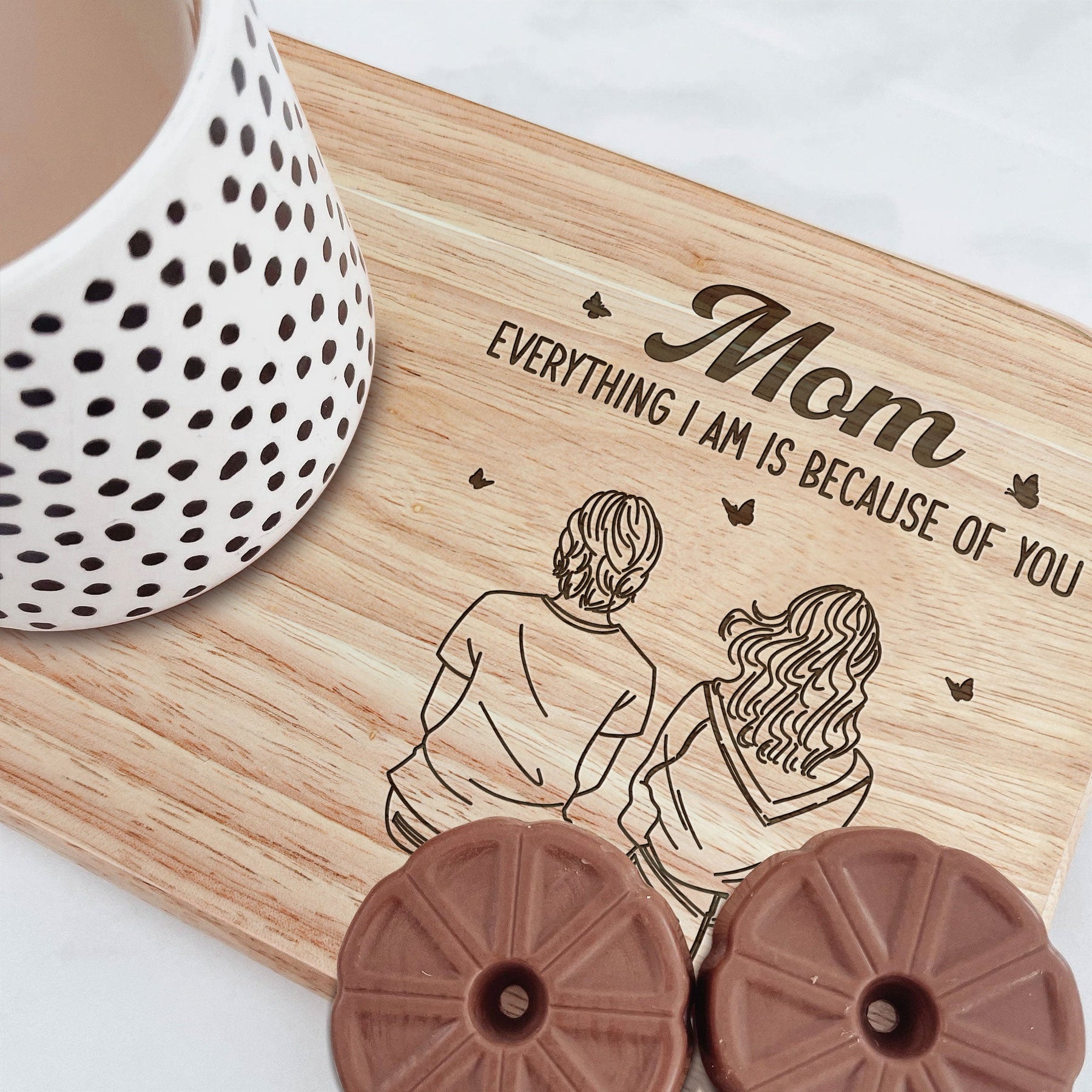 Because Of You - Custom Engraved Wooden Tea & Biscuit Board