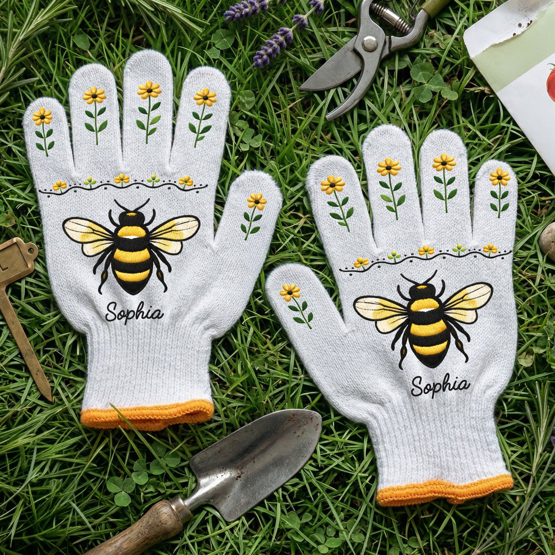 Bee Butterfly Lavender Tomatoes - Personalized Gardening Gloves