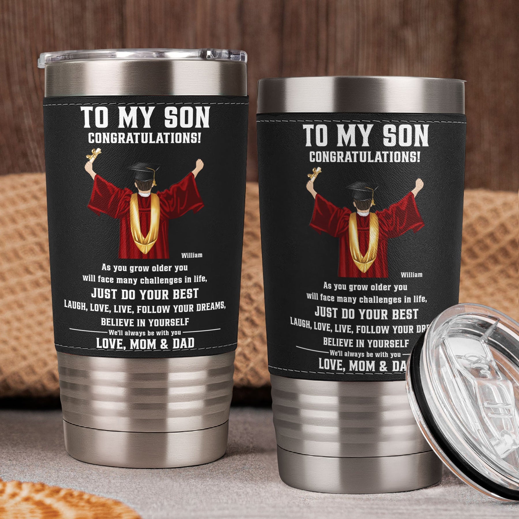 Believe In Yourself Gift For Son - Personalized 20oz Leather Wrapped Tumbler
