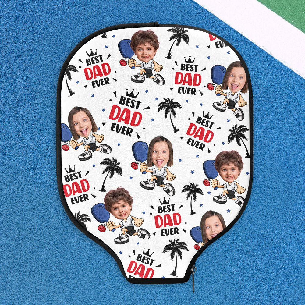 Best Dad Ever Custom Kid Face - Personalized Photo Pickleball Paddle Cover