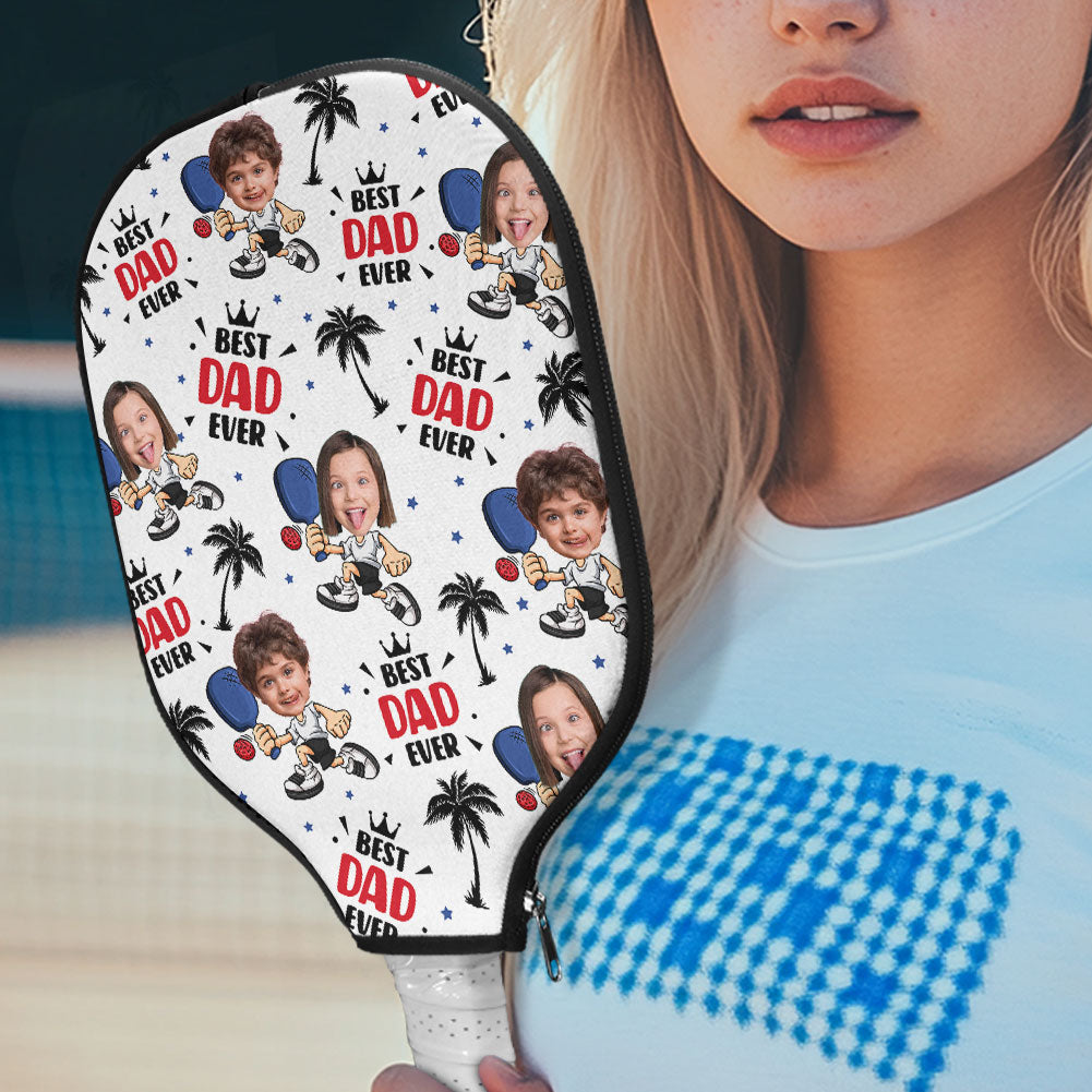 Best Dad Ever Custom Kid Face - Personalized Photo Pickleball Paddle Cover