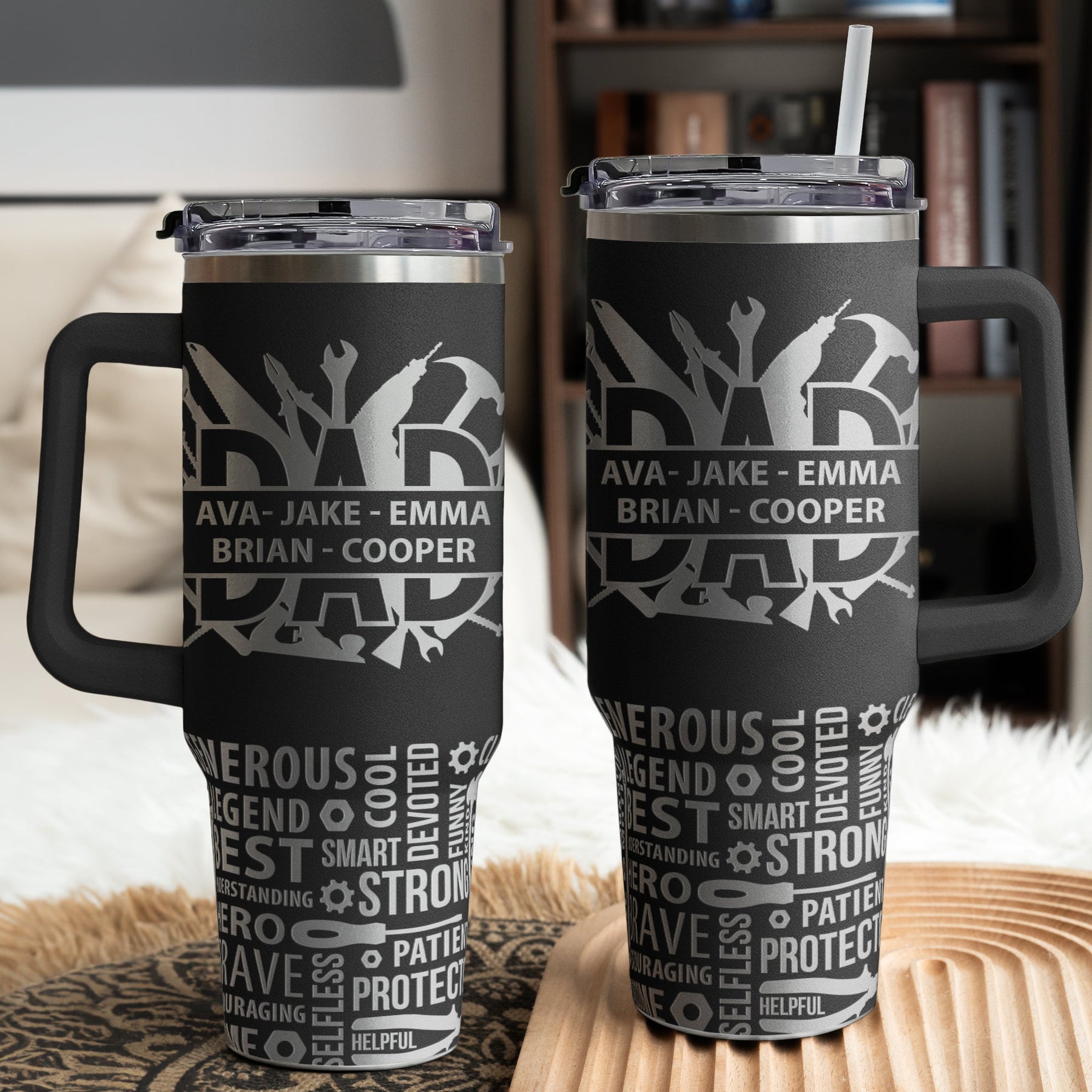 Best Dad Ever Gift Dad Tools Custom Kids Names - Personalized 40oz Tumbler