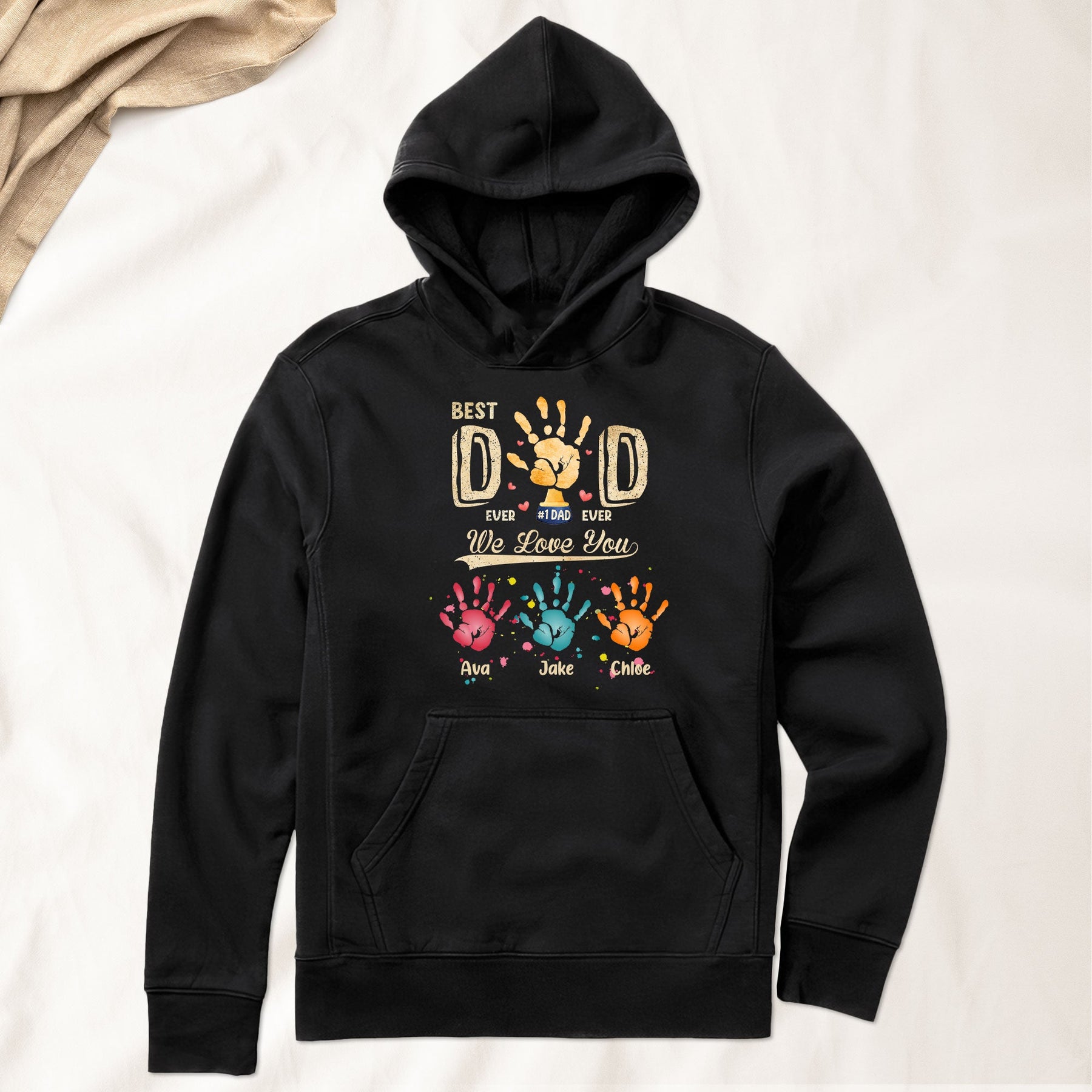Best Dad Ever Hand Print Custom Kids Names - Personalized Shirt