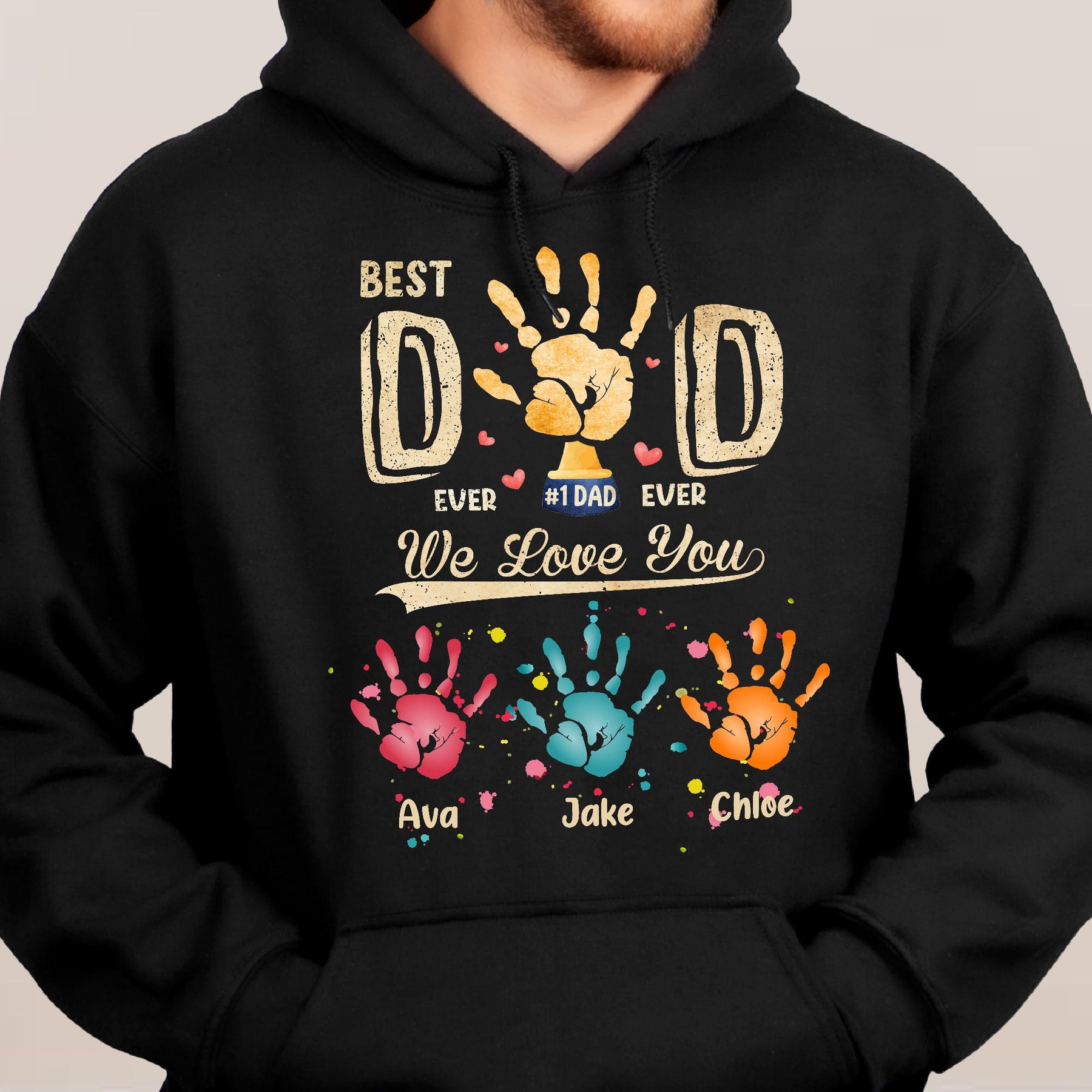 Best Dad Ever Hand Print Custom Kids Names - Personalized Shirt