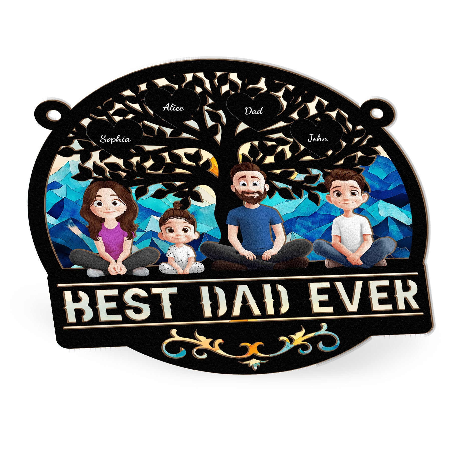 Best Dad Ever - Personalized Window Hanging Suncatcher Ornament