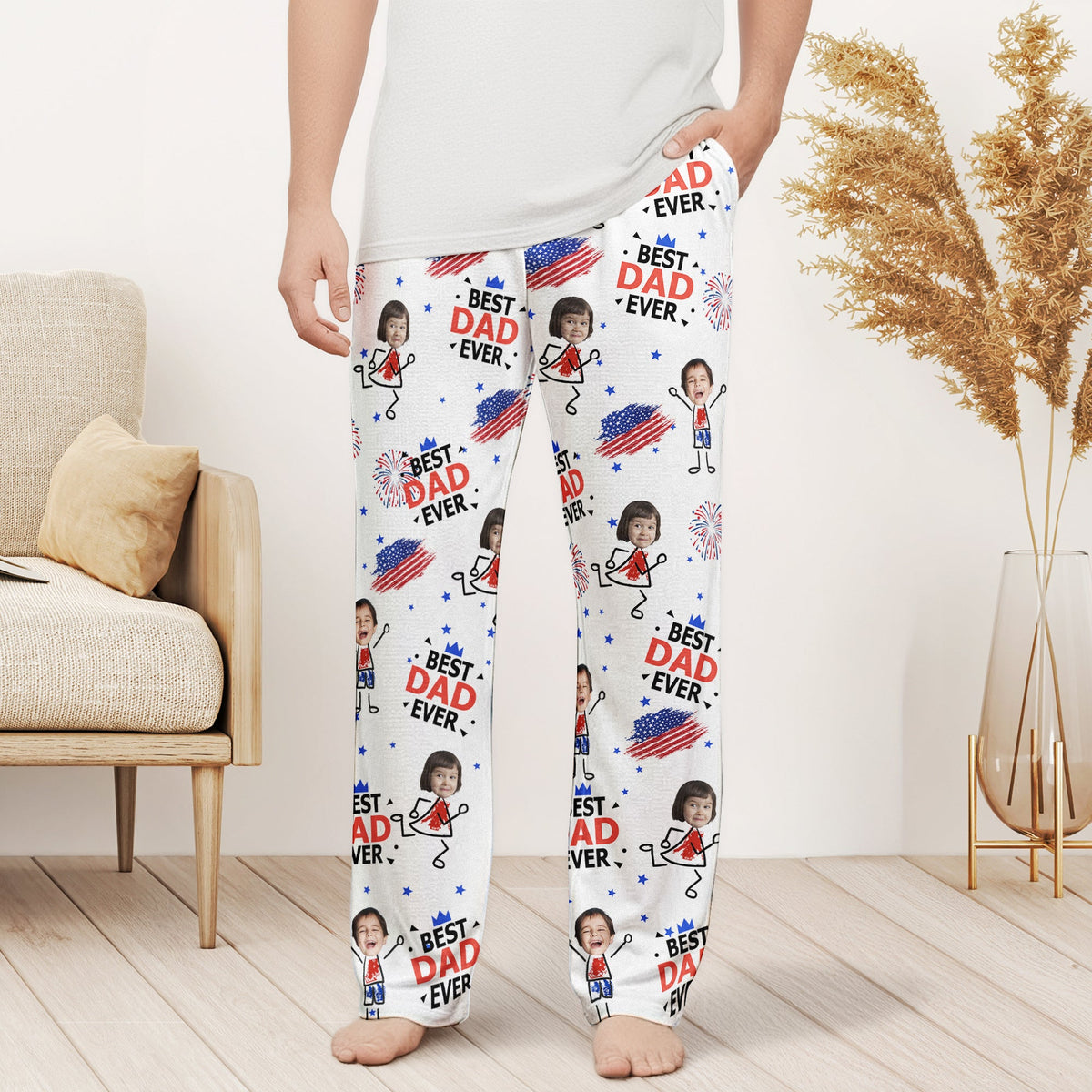 Best Dad Grandpa Ever Custom Photo - Personalized Lounge Pants