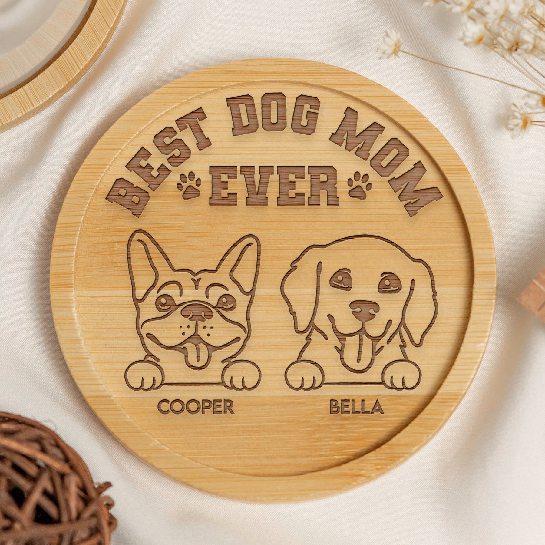 Best Dog Mom Ever - Personalized Wooden Coaster