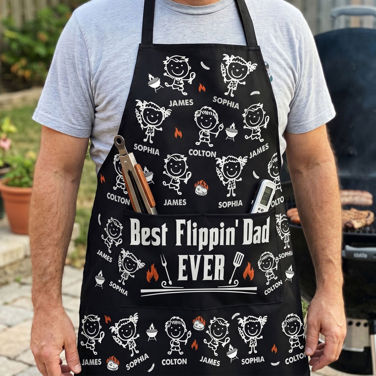 Best Flippin Dad Ever - Father's Day Gifts For Dad, Papa - With Funny Kids' Faces - Personalized Apron
