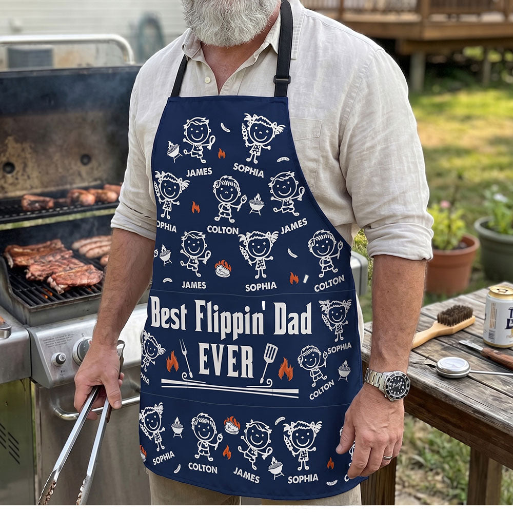 Best Flippin Dad Ever - Father's Day Gifts For Dad, Papa - With Funny Kids' Faces - Personalized Apron