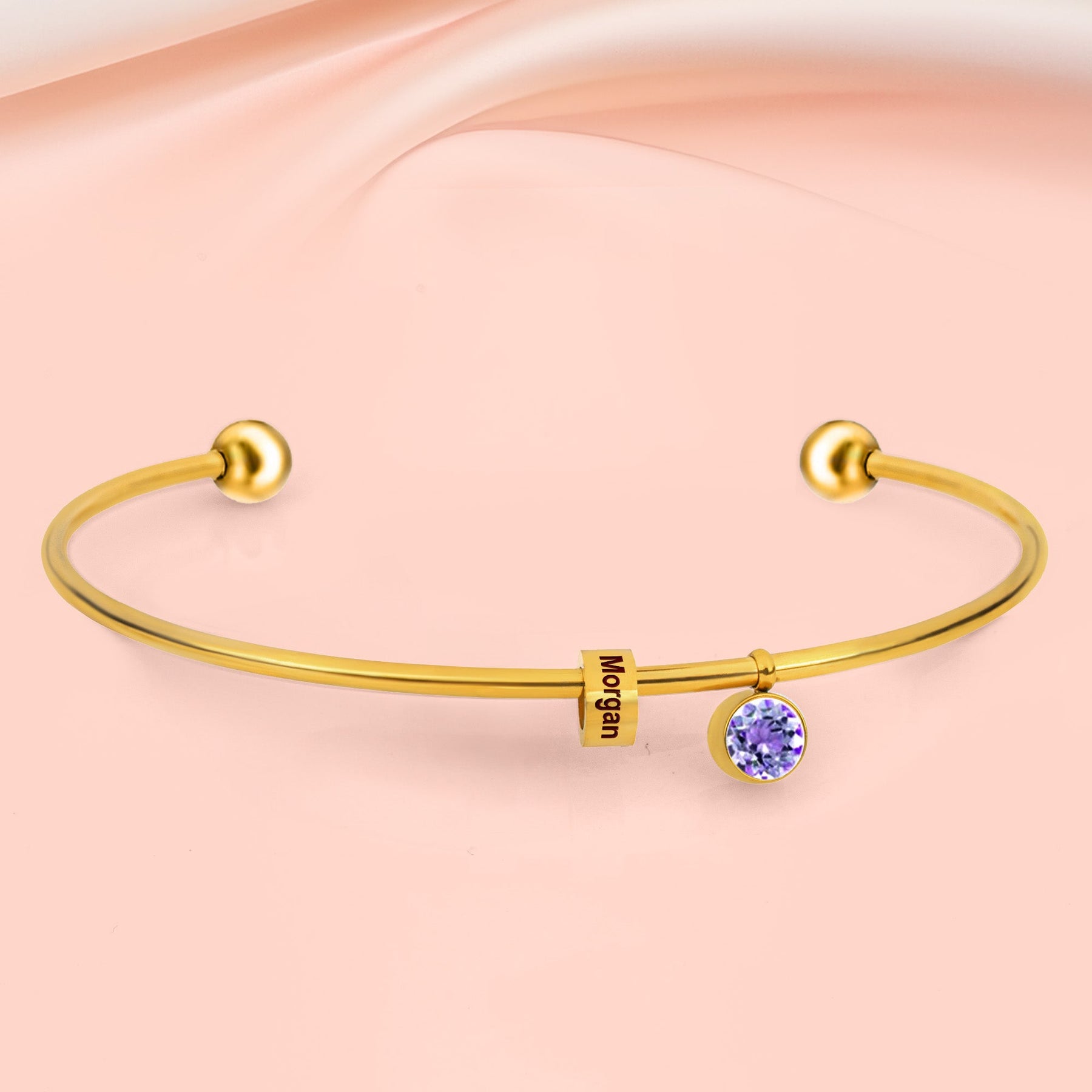 Best Friend Gift- Personalized Engravable Bead Name Cuff Bracelet With Birthstone