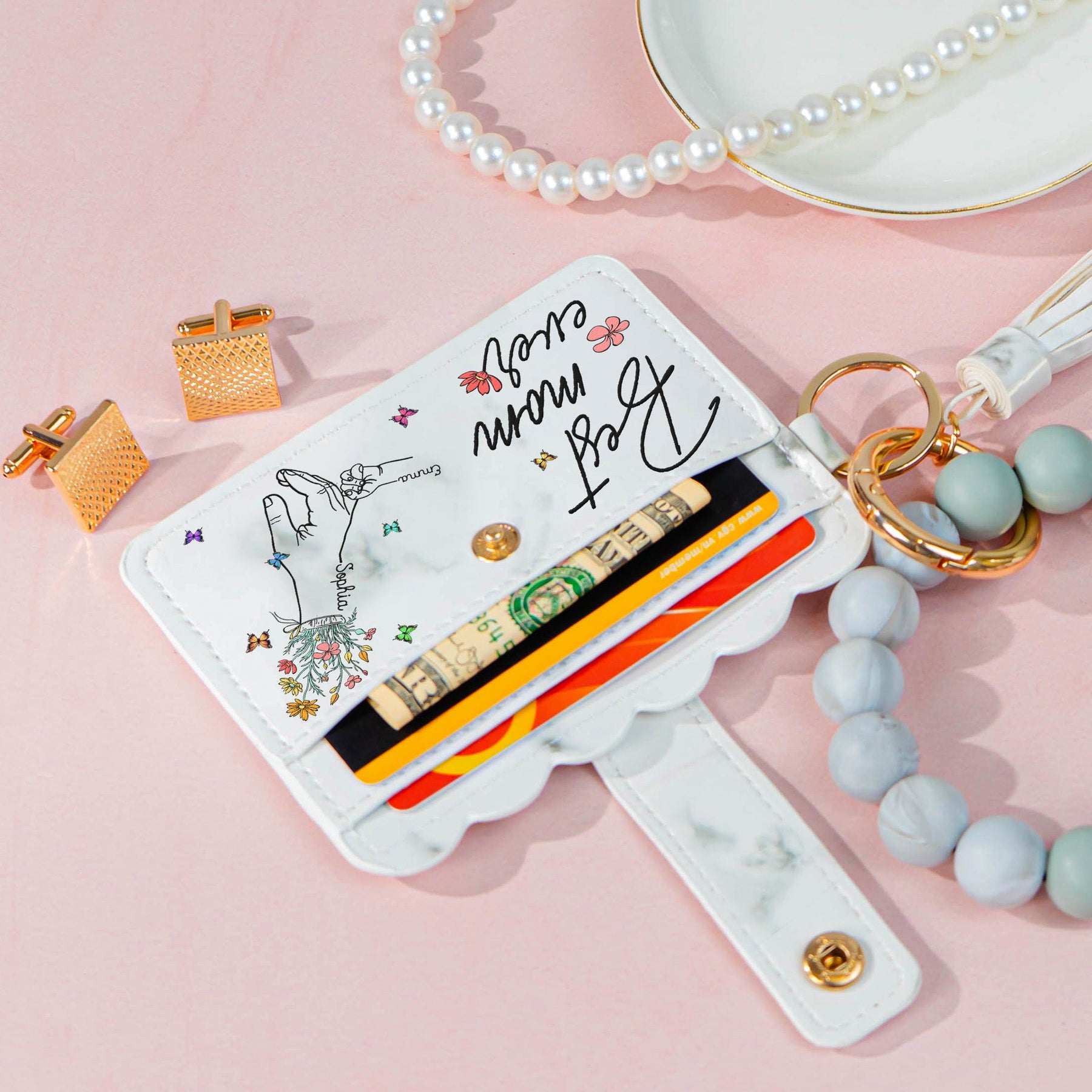 Best Mom Ever - Personalized Keychain Wristlet Leather Wallet
