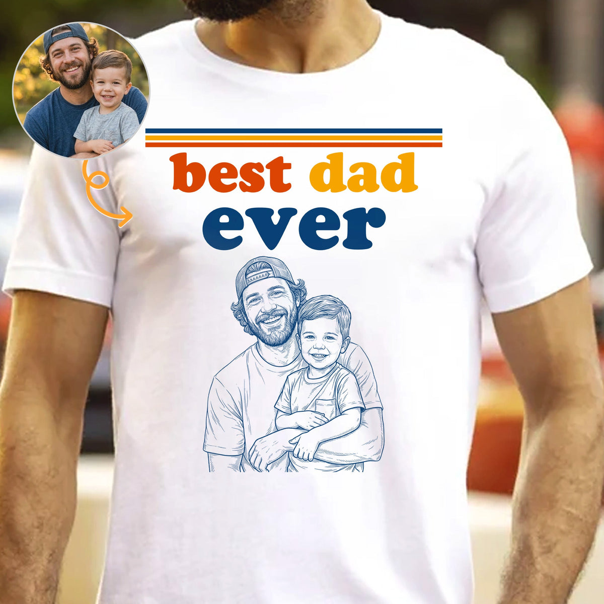 Best Dad Custom Photo Sketch Line Art Vintage Retro Style - Personalized Shirt