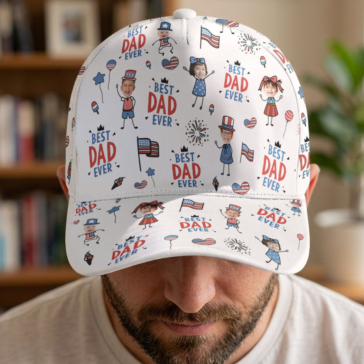 Best Dad Ever USA Flag - Personalized Cap