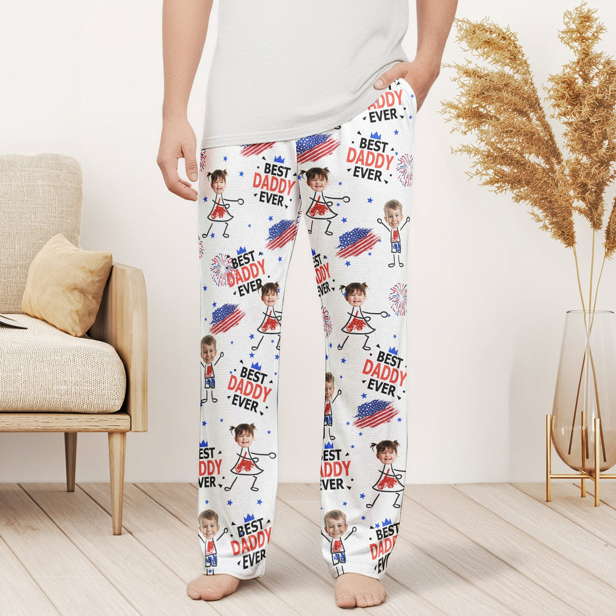 Best Dad Grandpa Ever Custom Photo - Personalized Lounge Pants