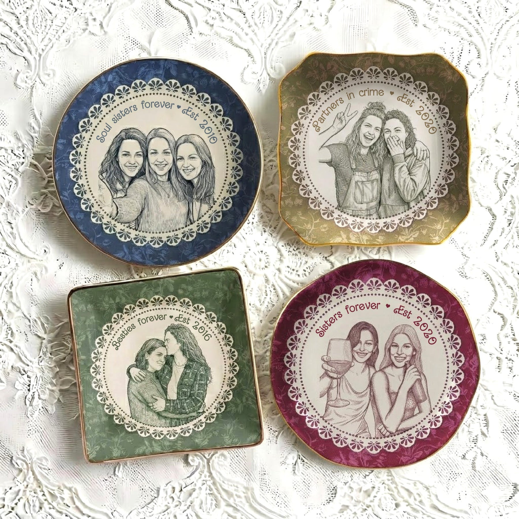 Best Friends Gift For Her Custom Photo Sketch Line Art - Personalized Jewelry Dish