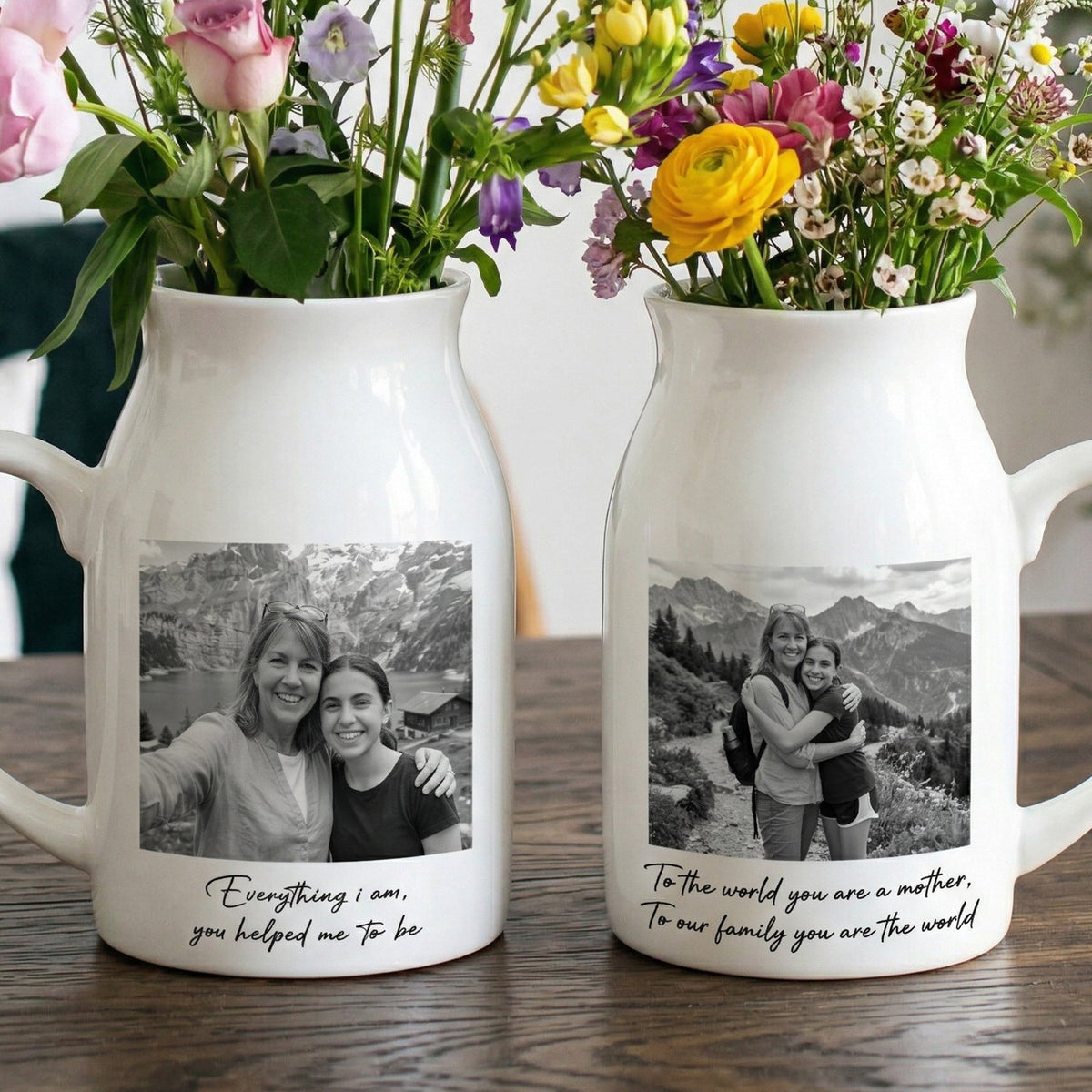 Custom Vintage Photo Mom And Children - Thank You Gifts For Mom - Personalized Vase