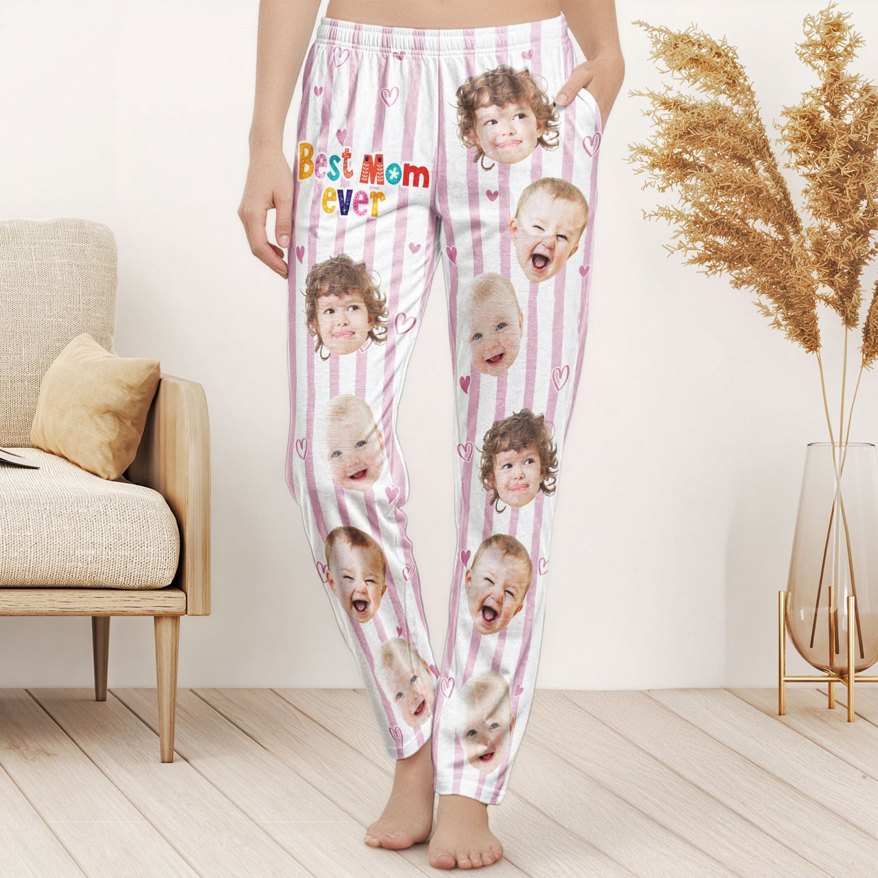 Best Mom Ever Striped Pattern - Personalized Photo Sweatpants, Lounge Pants With Pockets