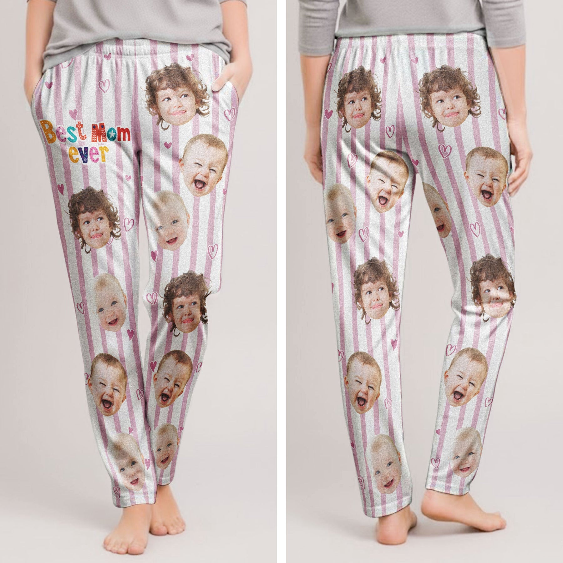 Best Mom Ever Striped Pattern - Personalized Photo Sweatpants, Lounge Pants With Pockets