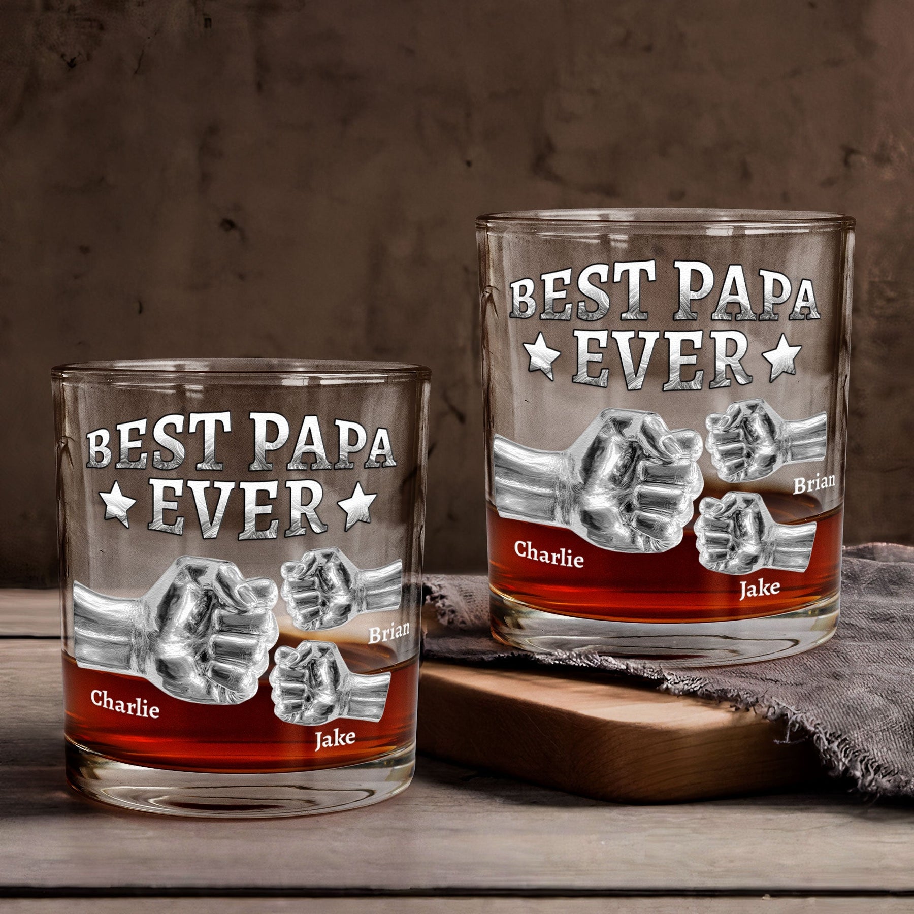 Best Papa Ever Fist Bump - Personalized Whiskey Glass