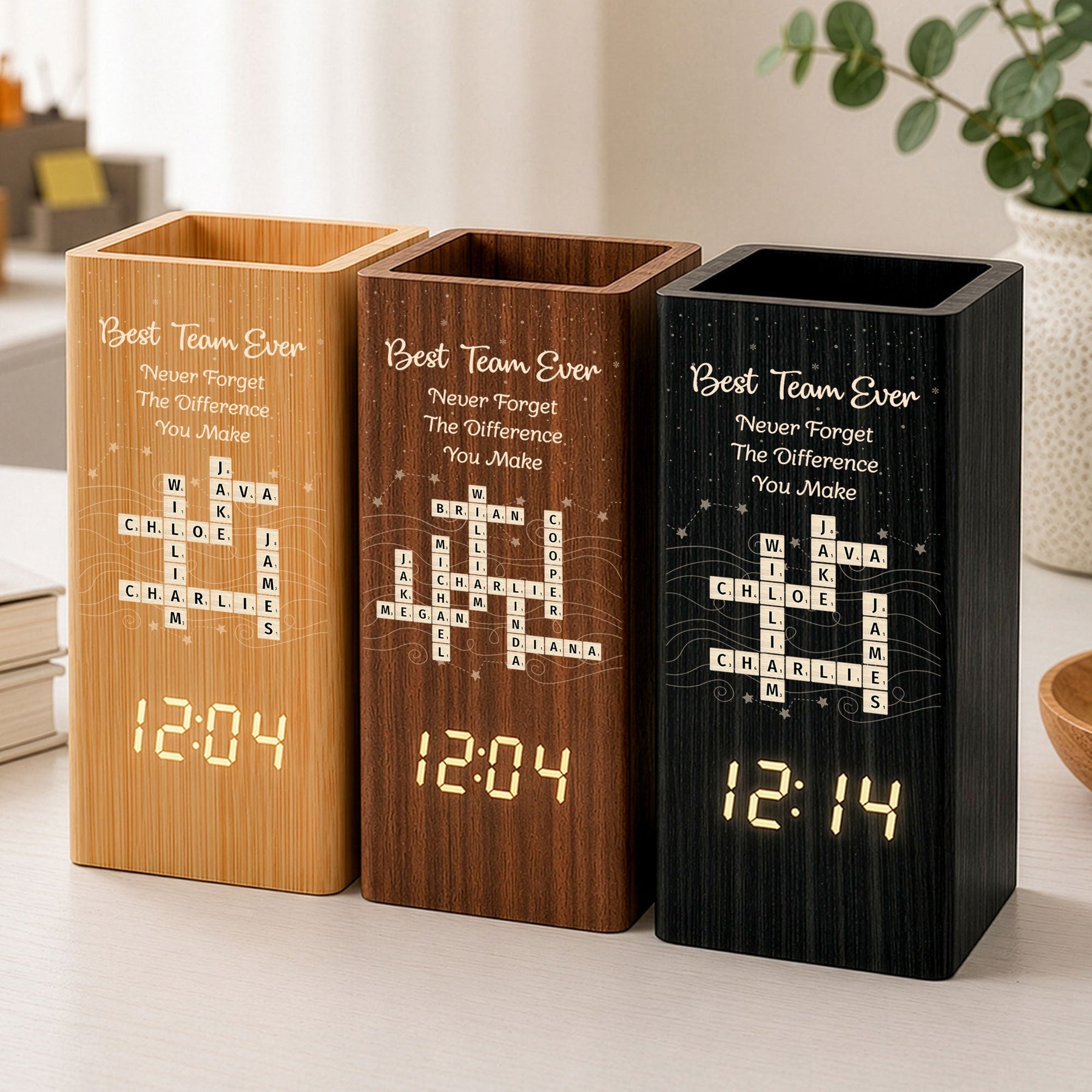 Best Team Ever Scrabble For Coworker - Personalized Pen Holder With Clock