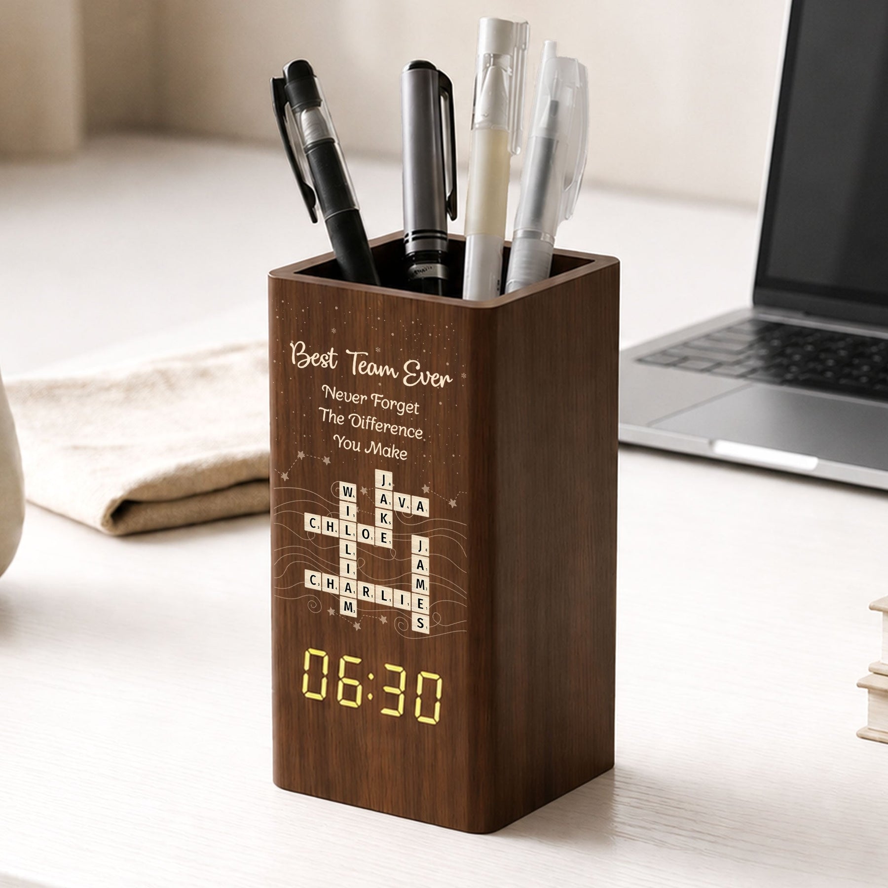 Best Team Ever Scrabble For Coworker - Personalized Pen Holder With Clock